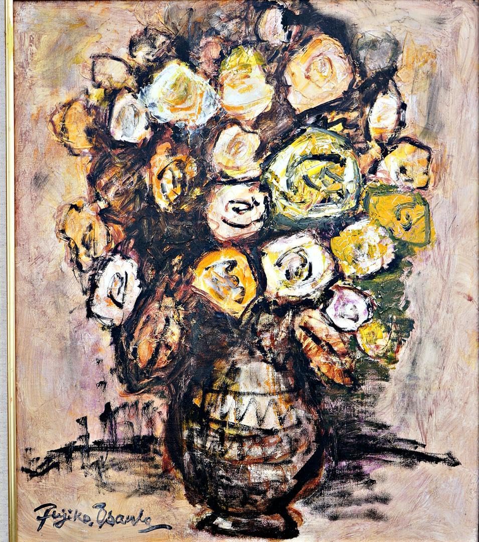 花柄アクリル絵画 大きめF10号キャンバス＊植物 インテリア 原画 花柄