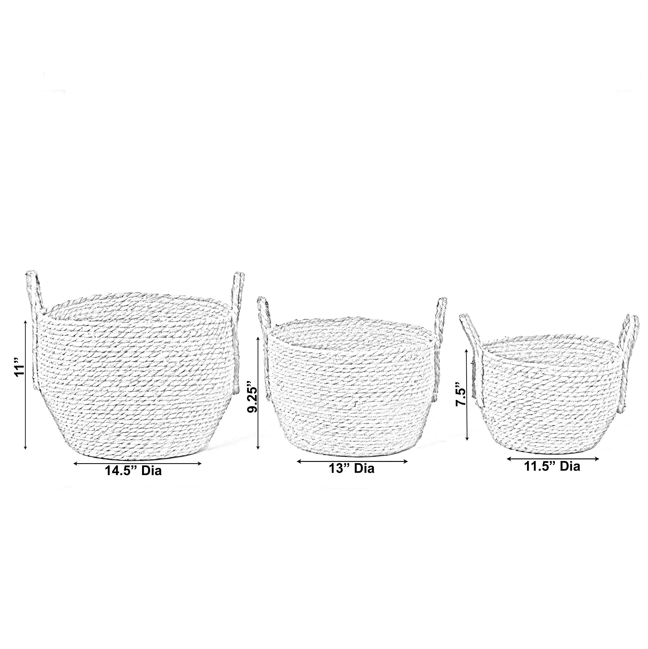 Vintiquewise Set di 3 cestini decorativi rotondi in vimini intrecciato con manici intrecciati