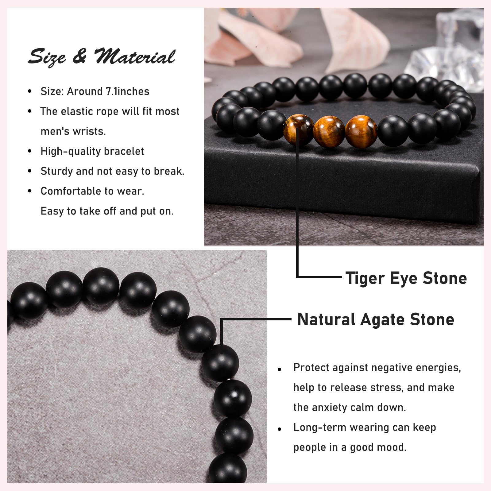 YELUWA 21°30°40°50°60°Regali di Compleanno per Lui Bracciale di Pietre Naturali per Padre Figlio Nonno Fratello Fidanzato Marito Anniversario San Valentino Festa del Papà Regalo di Laurea