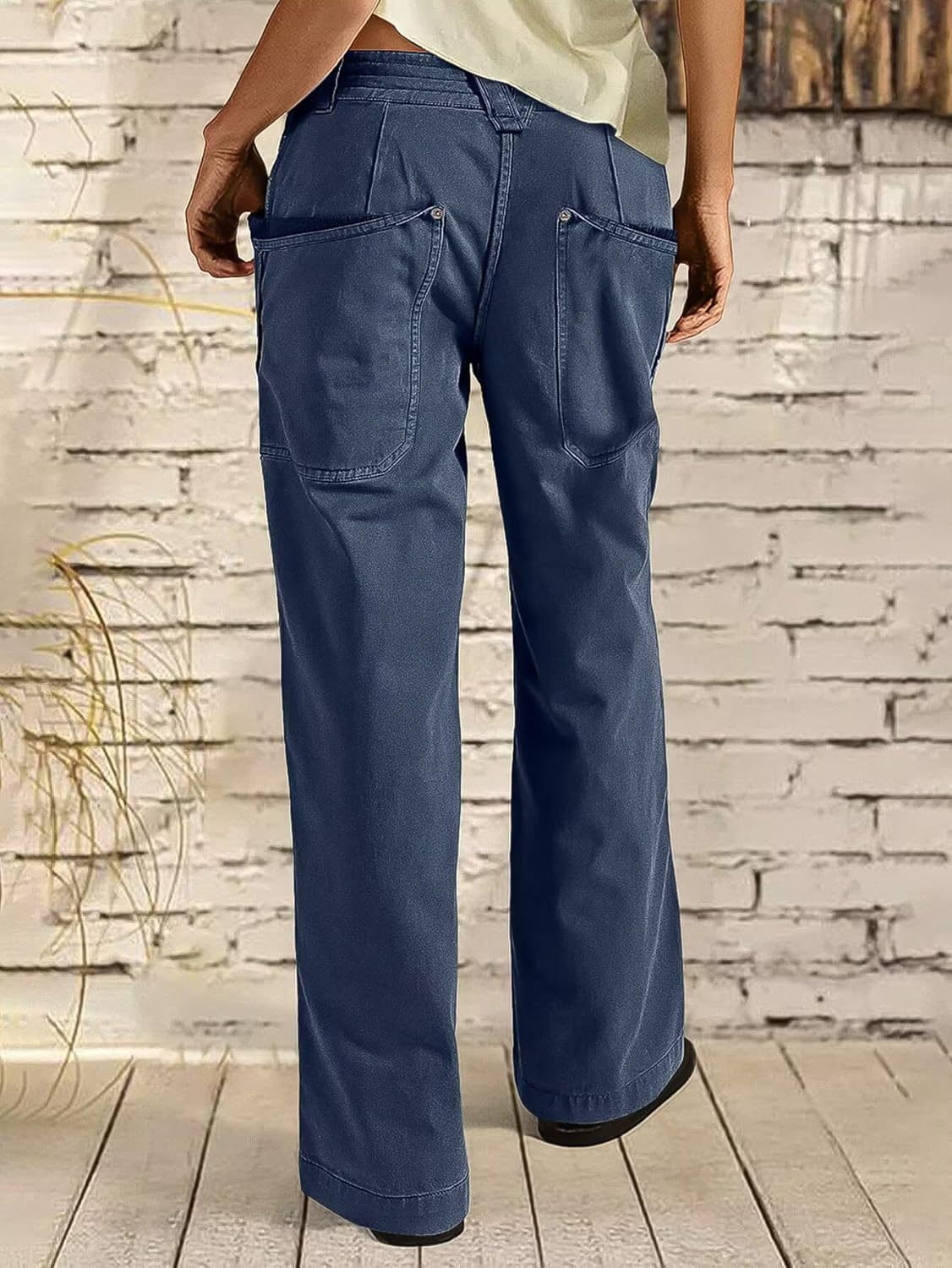 Flamingals Wide Straight Leg Mid Rise Baggy Pocket Denim Jeans Without Belt