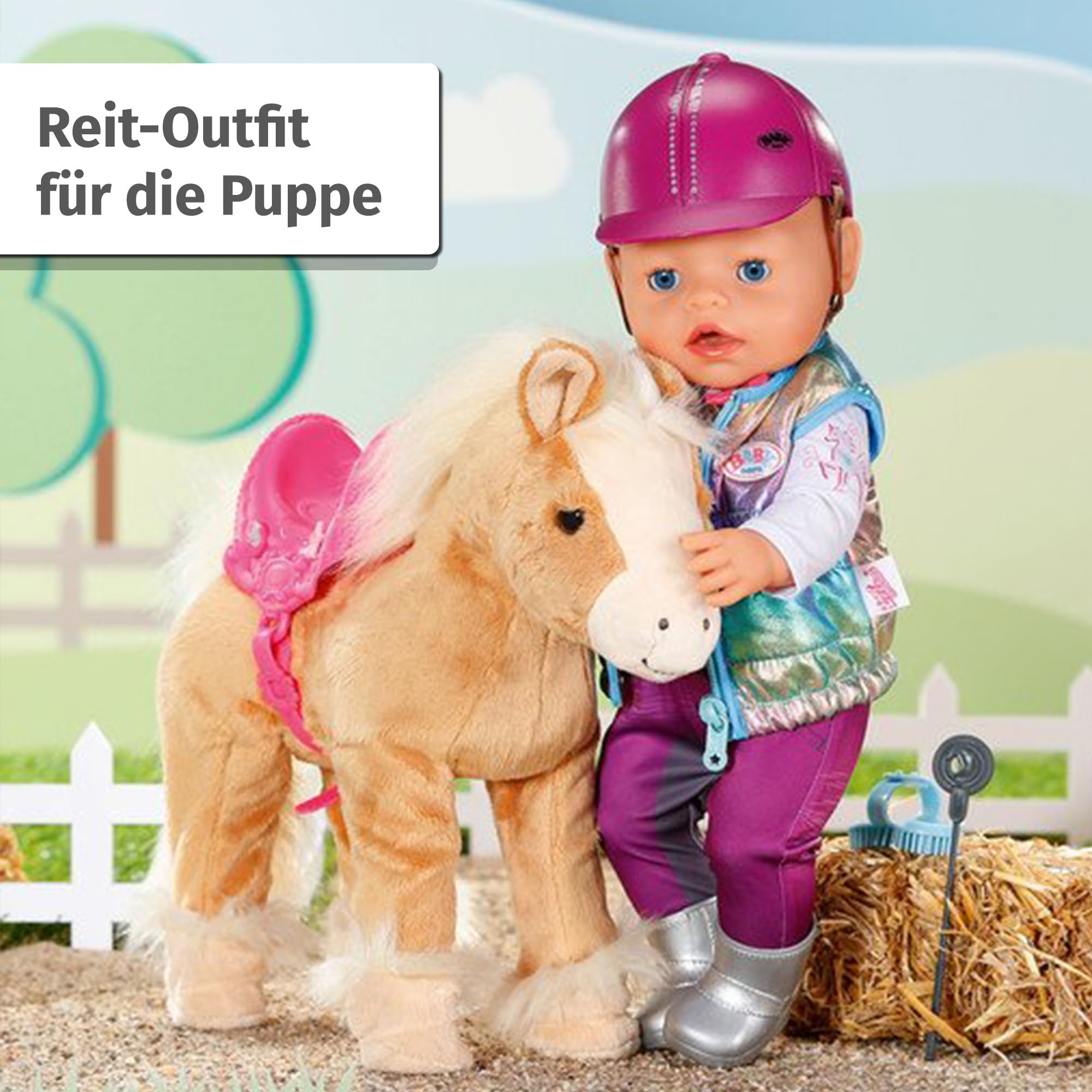 BABY born Deluxe Reiter-Outfit mit Hose, Stiefeln und Helm für 43 cm Puppen, 836194 Zapf Creation