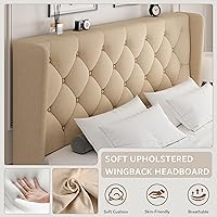 Vista 3 de iPormis - Base de cama tapizada de tamaño completo con cabecera capitonada con botones, base de cama tapizada con listones de madera sólidos, 20 cm