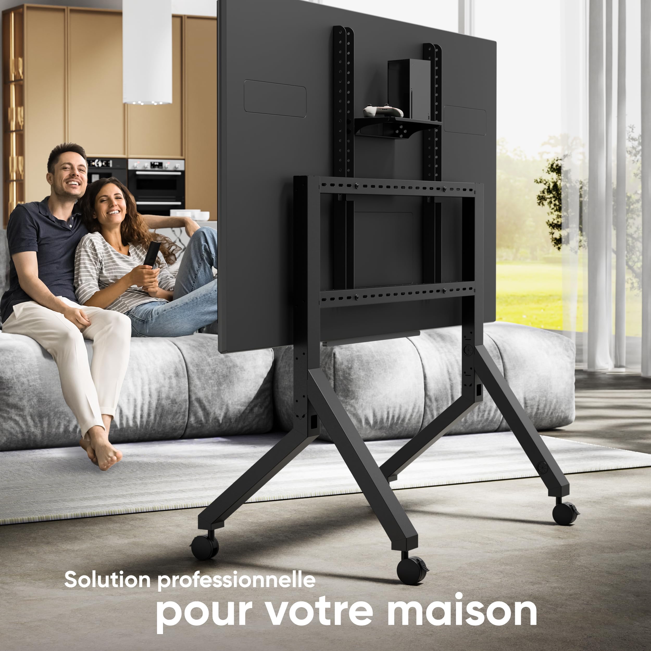 ONKRON Support TV roulettes pour 70-110 Pouces Écrans Interactifs & TVs, Pied Television Mobile Charge Max 125 kg, Support TV sur Pied Max VESA 1000x800, Chariot Tele roulettes Noir TS2081-B