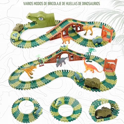 Miniatura 2 de GIAT Juguetes de pista de dinosaurios el mejor regalo de cumpleaños para niños de 3, 4, 5, 6, 7 años, pista de autos de carreras de dinosaurios con