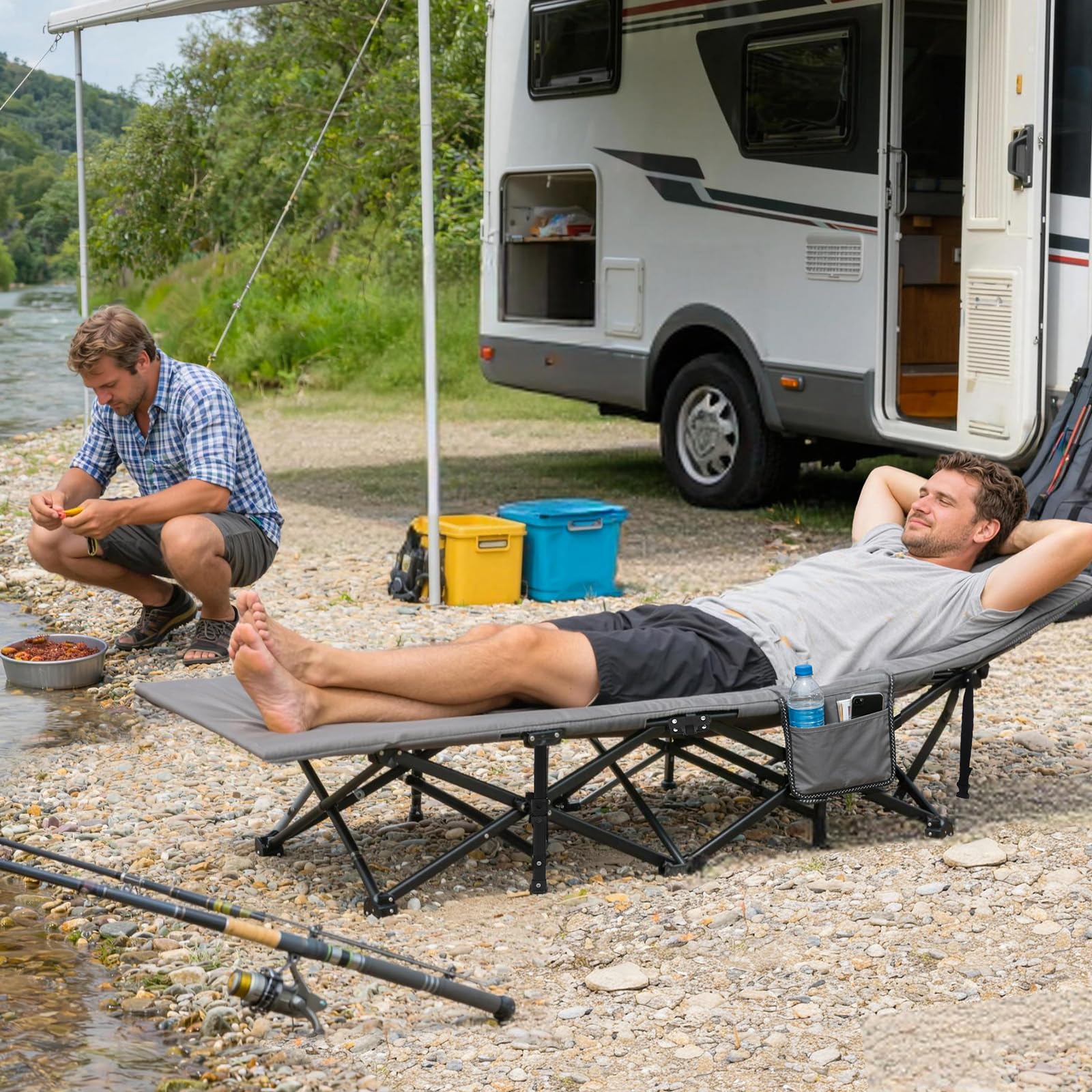 Sekey Cama de Camping Plegable con Acolchado y Bolsillo Lateral, hasta 190 x 71 x 36 cm, Superficie de Descanso Muy Ancha, Tumbona de Camping para Exterior e Interior, Ideal para jardín, Camping