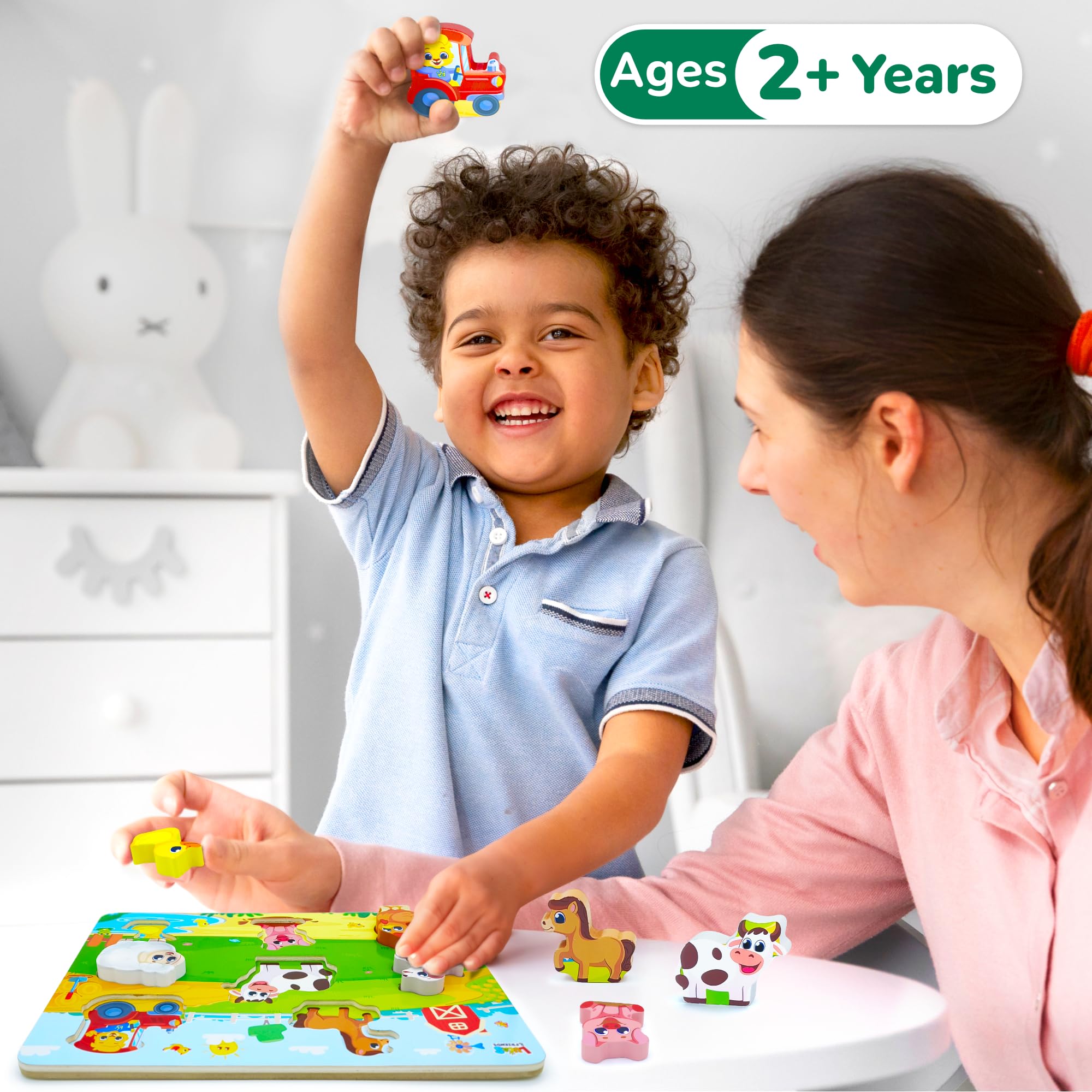 Farm Animals Toys for Ages 2-4, Wooden Montessori Toys for 2 3 4 Year Old, Educational Learning Toy for Toddlers, Preschool Learning Activities, Jumbo Wooden Puzzle for Toddlers by Lucas & Friends