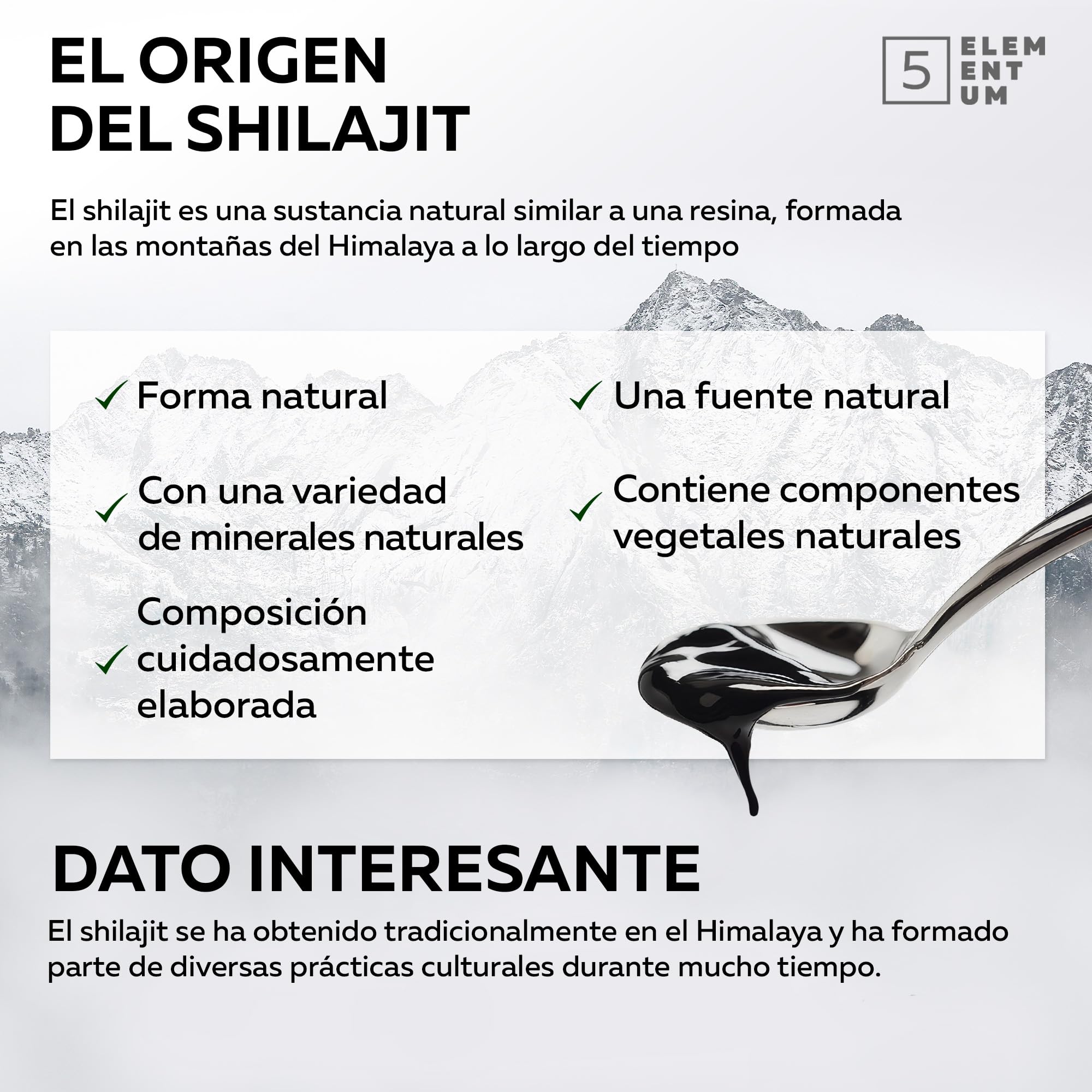 Shilajit Puro del Himalaya 82% Ácido Fúlvico – Alta Concentración – Resina Pura y Natural – 90 g (30 g x3) 180 Días – Recolectado a Mano – Cuchara Dosificadora 500mg – También llamado Himalayan Mumijo