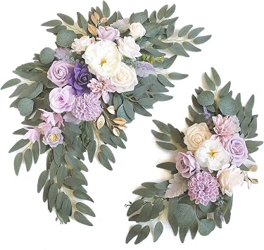 Faux Flower Swag Set of 2 for Wedding Welcome Signs Floral Swag Wedding Reception Ceremony Signs Decor Purple