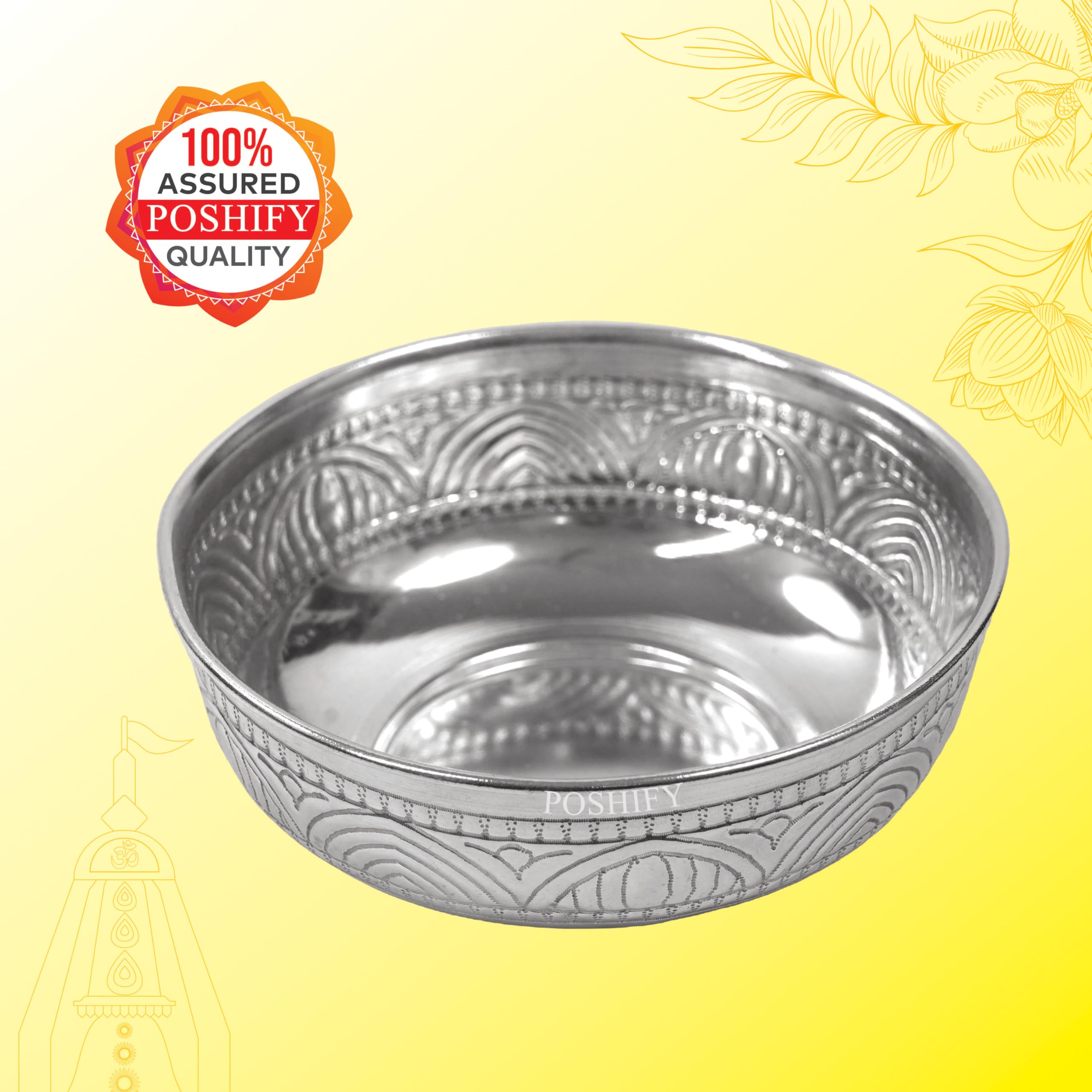 POSHIFY Traditional German Silver Nakshi Bowl for Puja & Prasad | Elegant Embossed Silver Plated Serving Bowl for Mandir, Home Decor & Festive Return Gifts (12.5 x 5 cm, 90g) 3