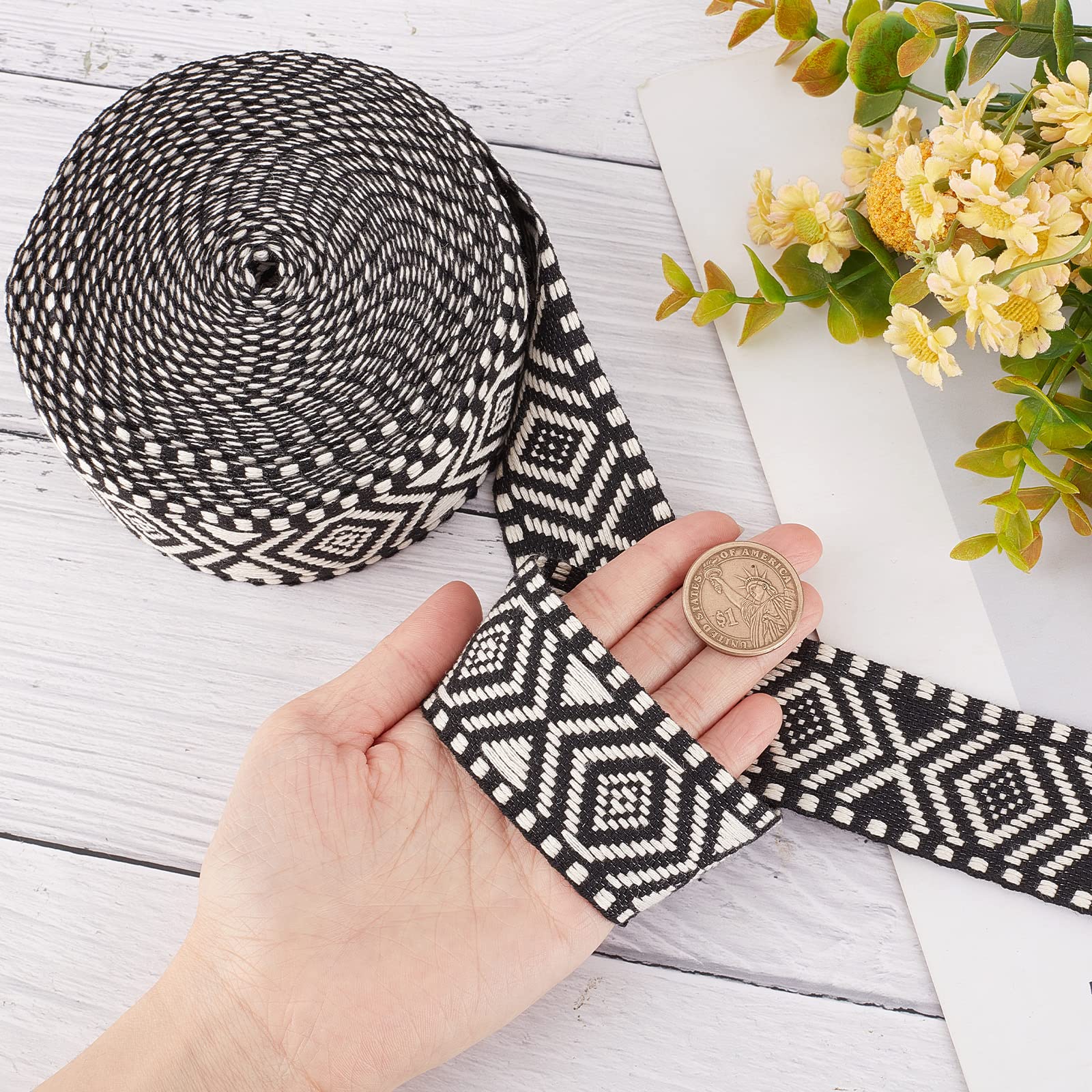 NBEADS Jacquard lint 2,9 m plat polyester geborduurd met geweven ornamenten Boheemse stoffen versieringen 3,3 cm breed voor knutselen, kledingaccessoires decoraties