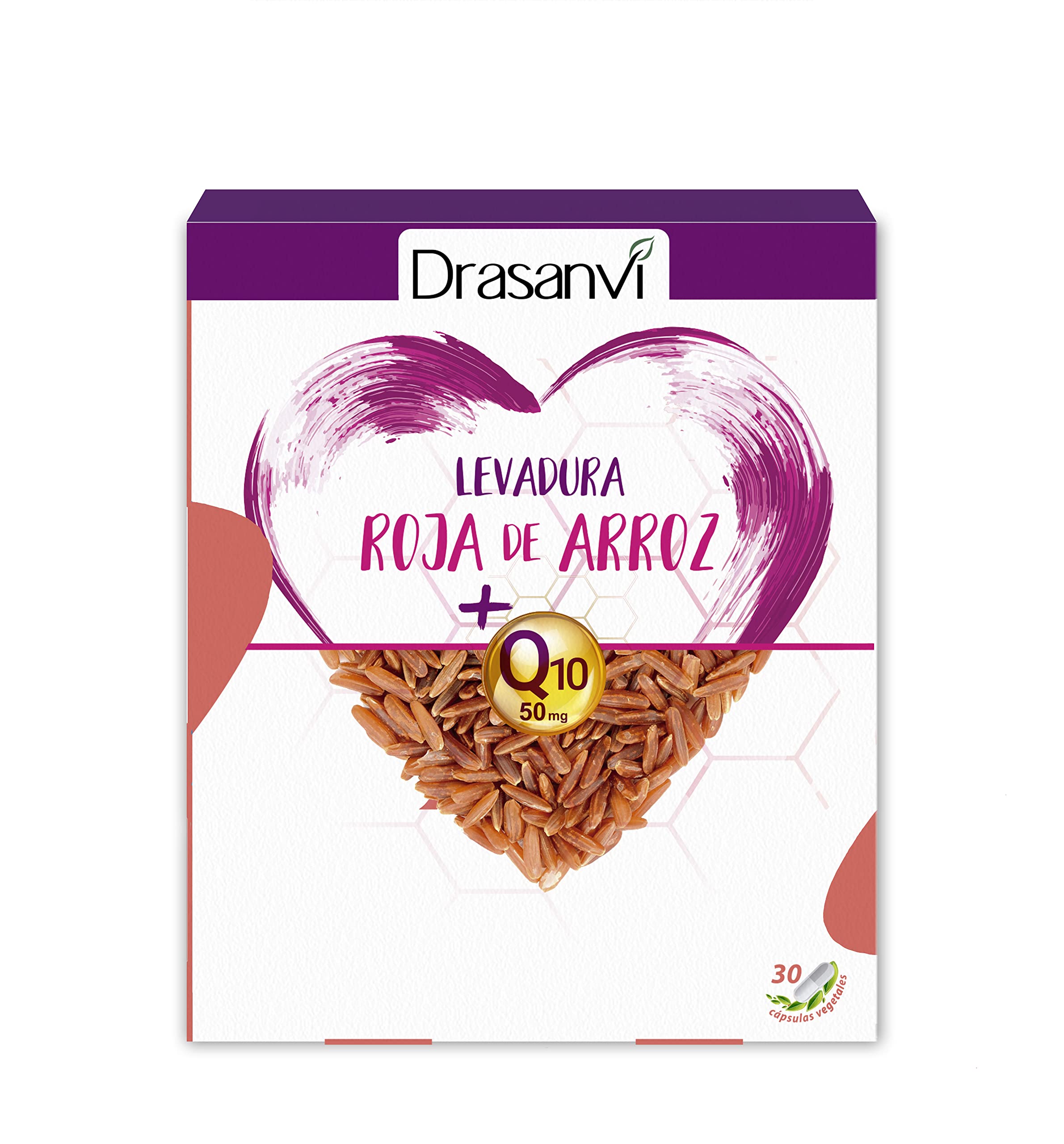 DRASANVI Levadura Roja de Arroz con Coenzima Q10 | 2,​9 mg de Monocolina K | Contribuye a Mantener los Niveles Normales de Colesterol | Participa en la Producción de ATP | 30 cáps. = 30 Días