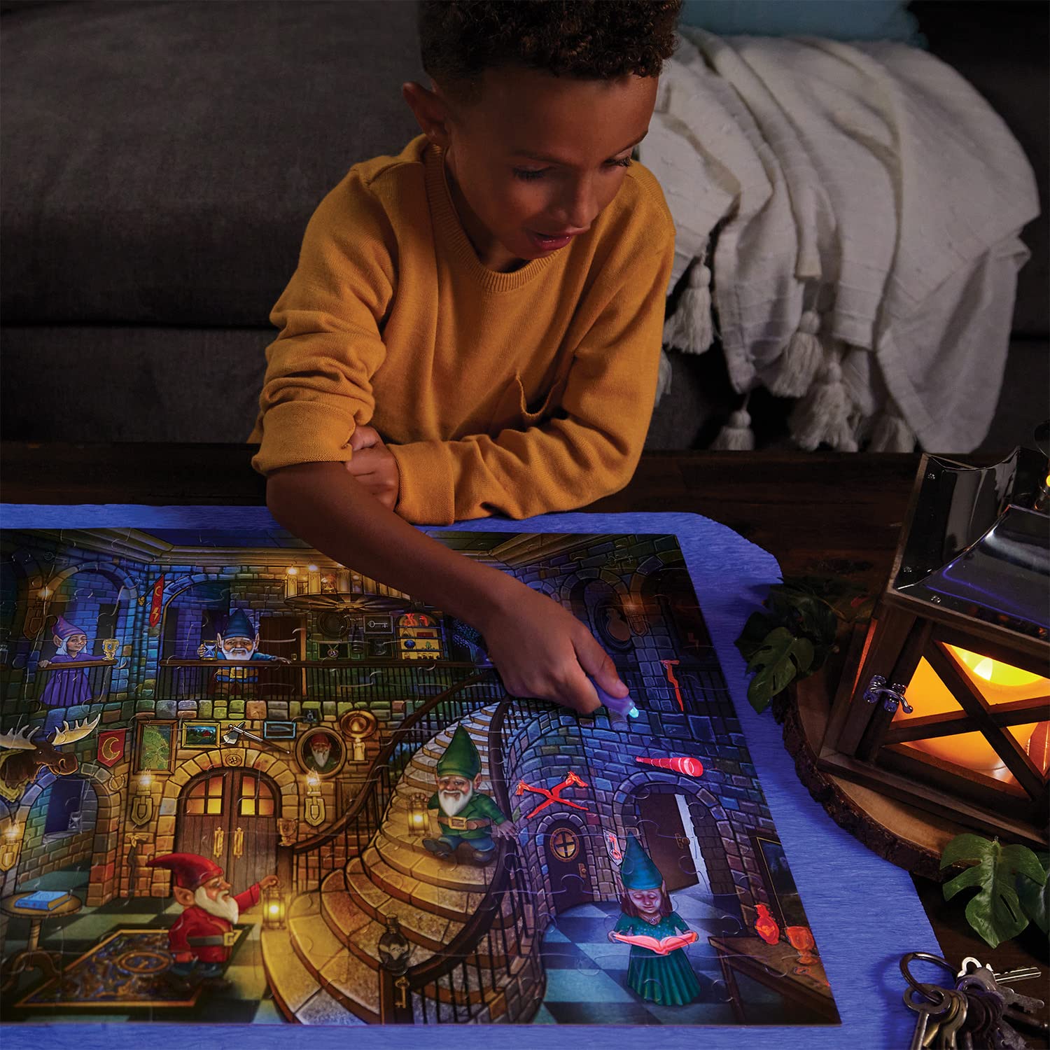 Peaceable Kingdom Gnomes at Night Puzzle - 100-Pc. Seek & Find Glow Puzzle for Kids Ages 6 & Up - Included Blacklight Reveals Hidden Items - Great for Home or Classrooms - Image 3