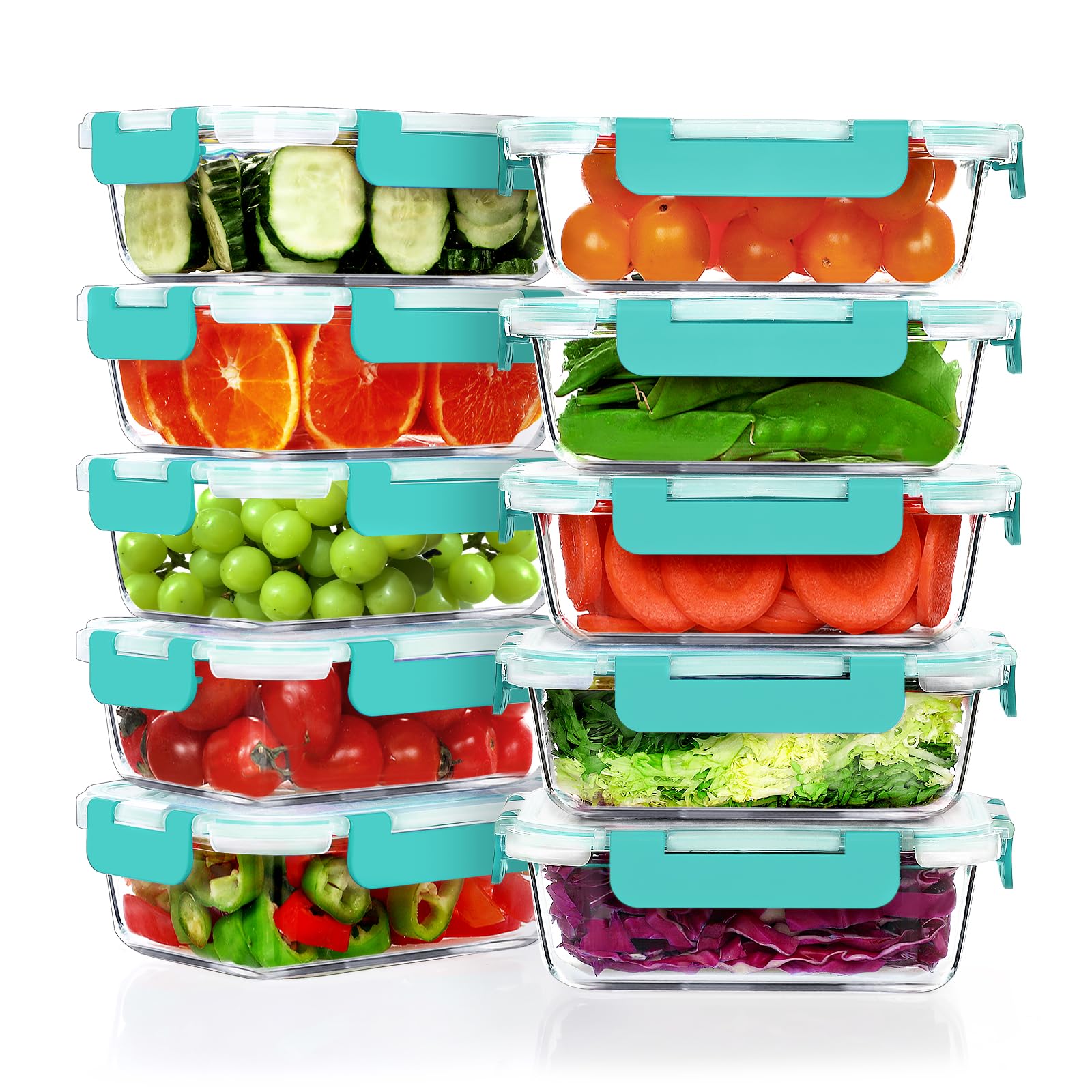 Photo 1 of VERONES 10Pack 22OZ Glass Meal Prep Containers, Airtight Glass Lunch Containers Set, Glass Food Storage Containers with Lids,Exclusive of BPA, for Microwave, Oven, Freezer&Dishwasher Friendly,Green