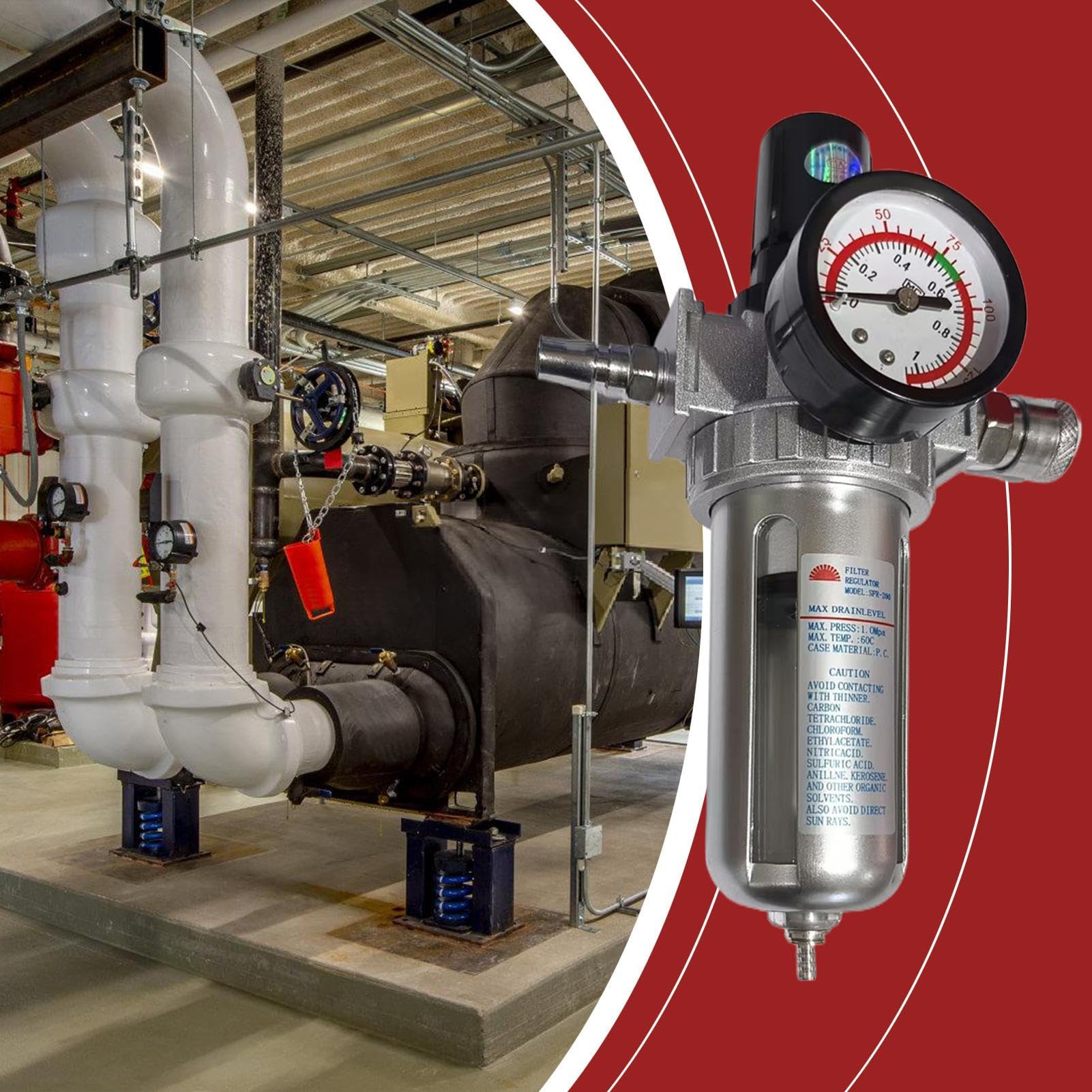 Regolatore Filtro Compressore Separatore Acqua Compressore con Manometro