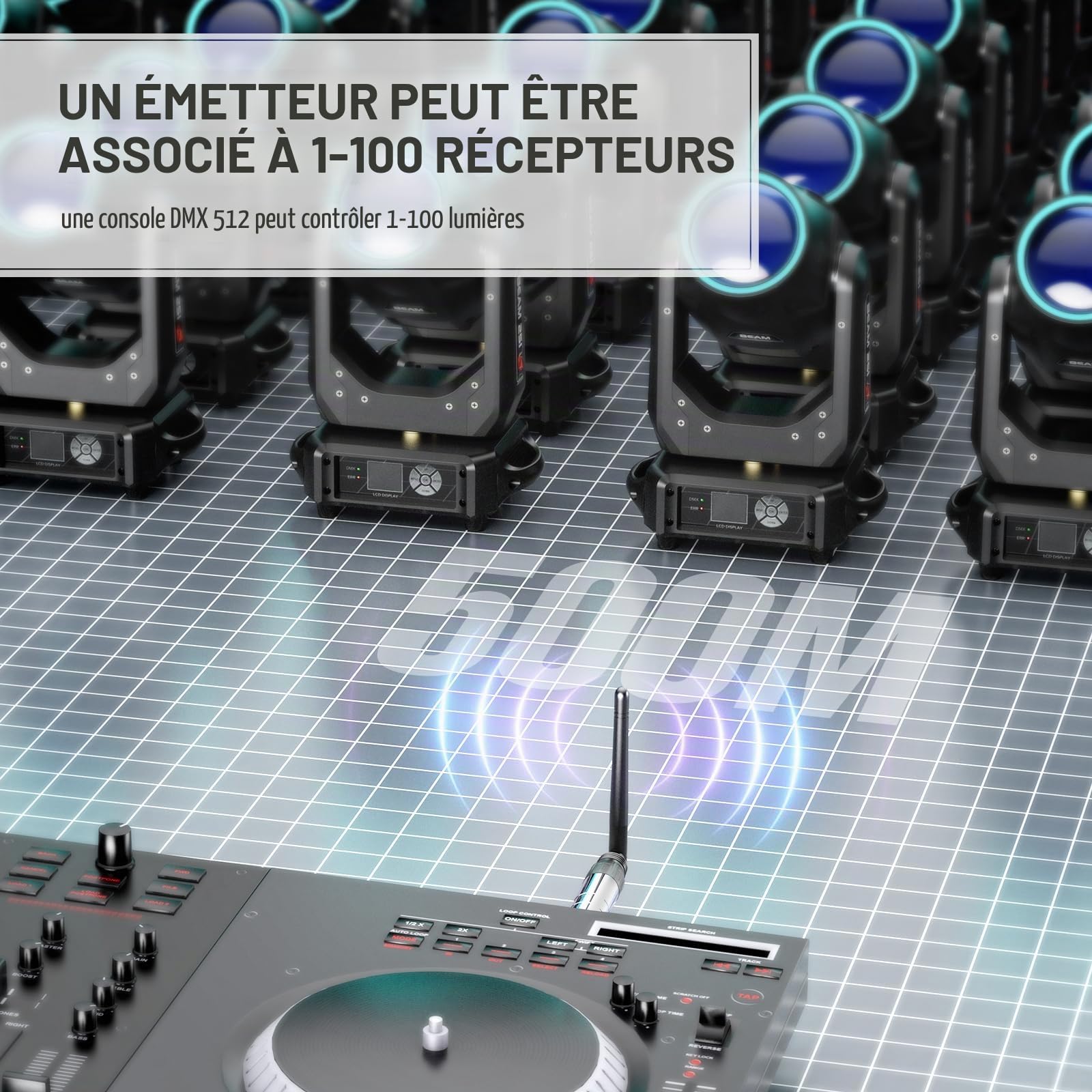 UKing Contrôleur DMX sans fil avec boîtiers, émetteur/récepteur DMX512,Contrôleur d'éclairage LED avec Contrôleur DMX pour Feu à tête mobile, éclairage de scène, Lumière disco DMX 512/384 Controller