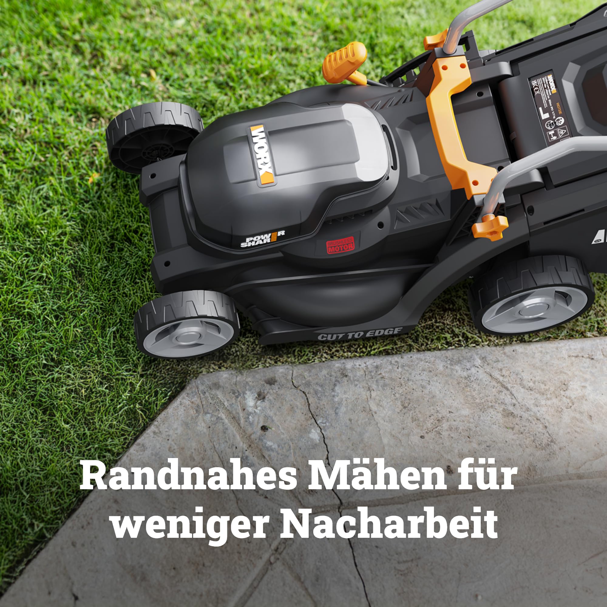 WORX WG733E Akku-Rasenmäher 20V, 33cm Schnittbreite, 35L Grasfangkorb (leistungsstarker Brushless-Motor, 6 Schnitthöheneinstellungen (25-75mm), Intellicut Technologie, inkl. 4Ah Akku & Ladegerät)