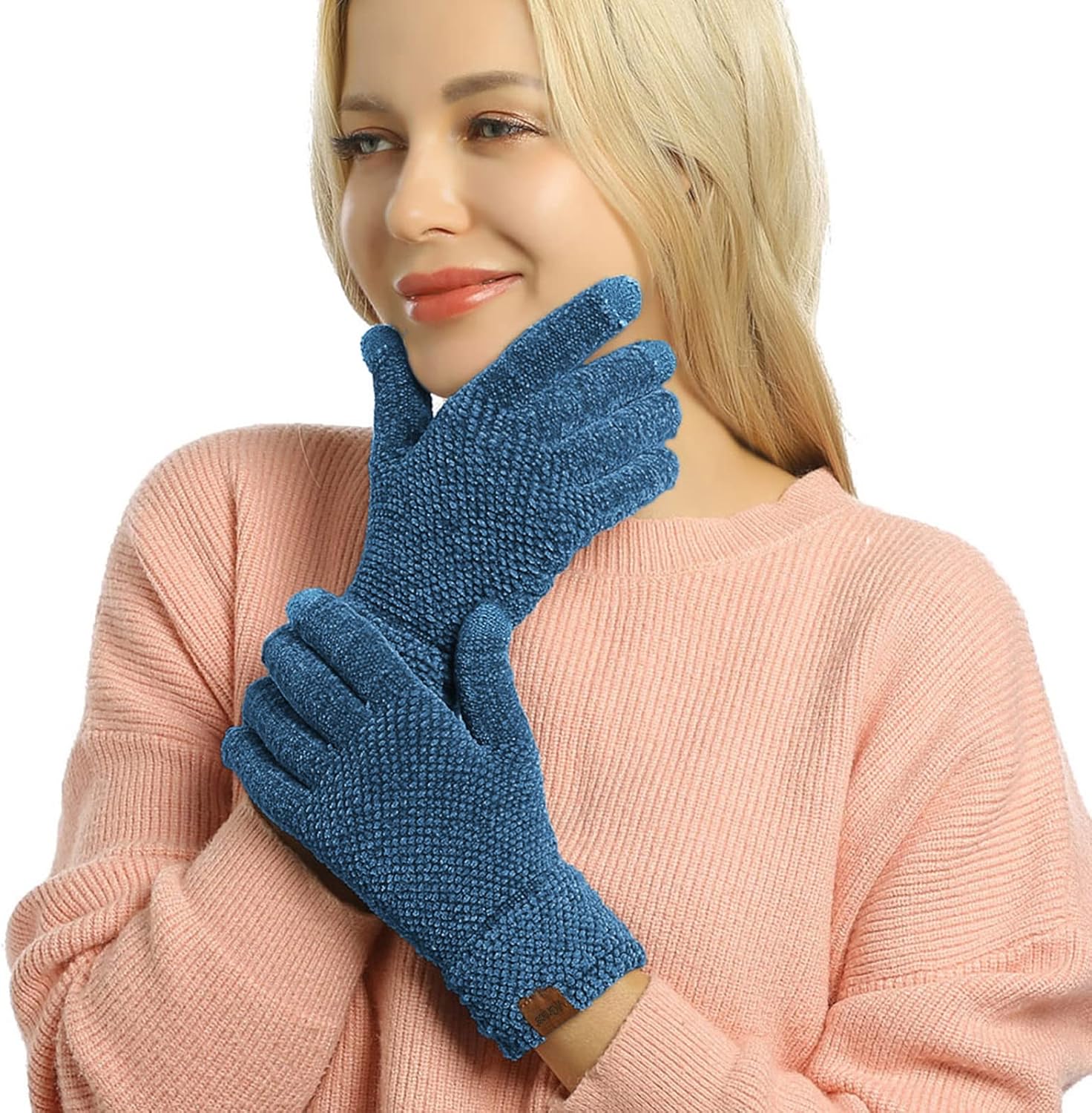 ViGrace Winter Touchscreen Gloves for Women Chenille Warm Knit with 3 Touch Screen Fingers Texting Elastic Cuff Thermal Glove - Image 2