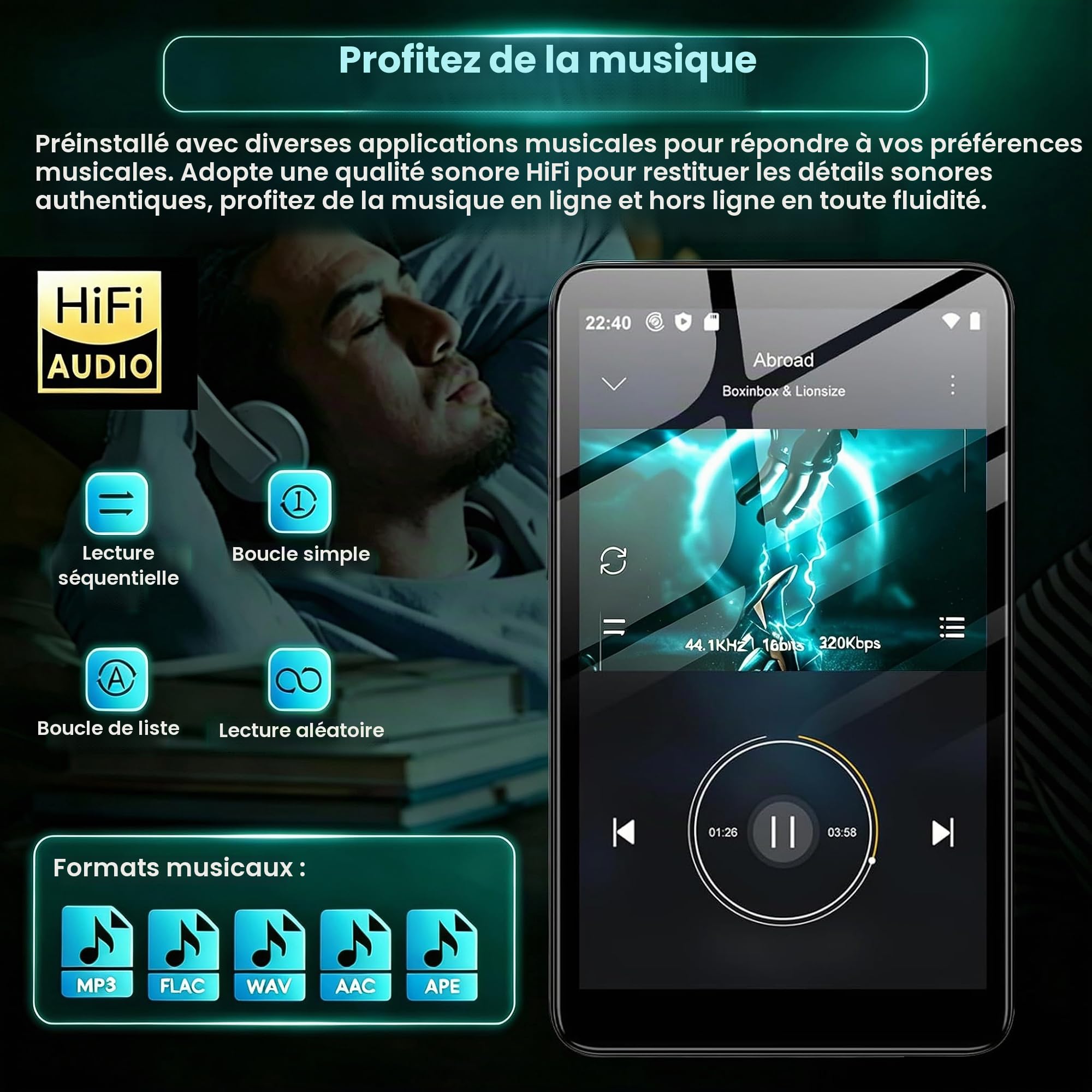 32 Go Lecteur MP3 avec Bluetooth et WiFi, Diofox M9 MP3 MP4 Player Android 13 OS, Amazon Music, Deezer, Audible, E-Book, Lecteur de Musique Portable HiFi à écran Tactile 4,02 Pouces Spotify - Noir