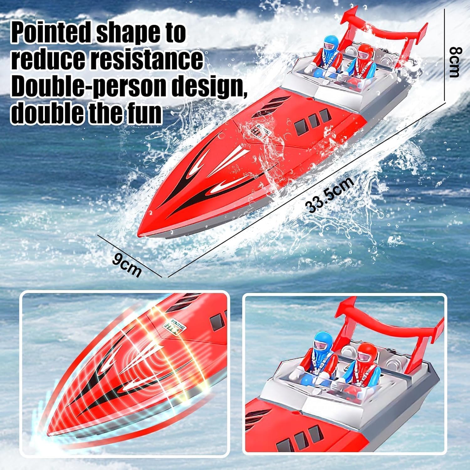 Barco teledirigido de 2,4 GHz, barco teledirigido de 20 km/h con 2 baterías de litio, lancha eléctrica impermeable, barco de control remoto para piscina, estanque, juguete acuático, regalo