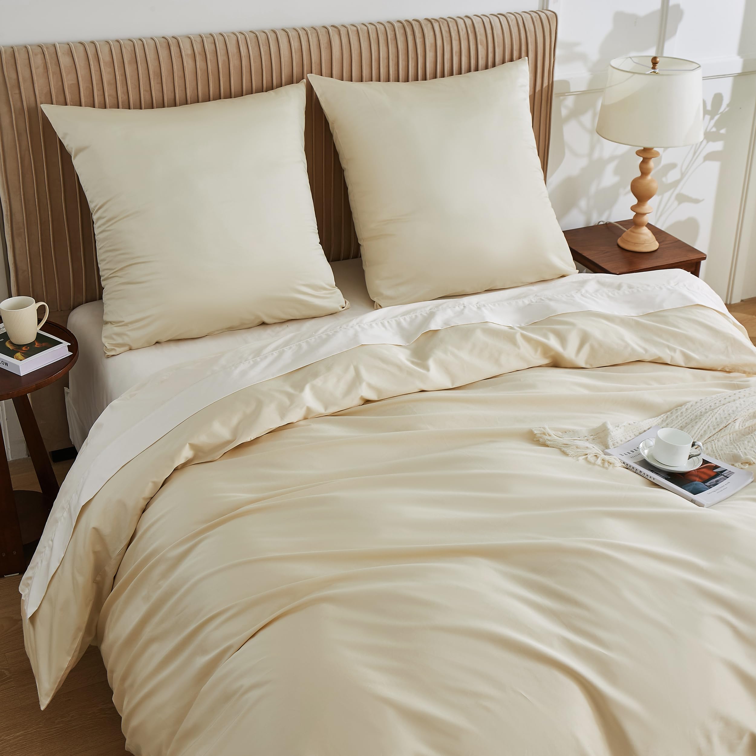 Simple&Opulence Ropa de Cama de algodón,Funda Nórdica Cama de algodón Egipcio al 100%, 400tc,135x200 + 1 Funda de Almohada 80x80, Champán Claro