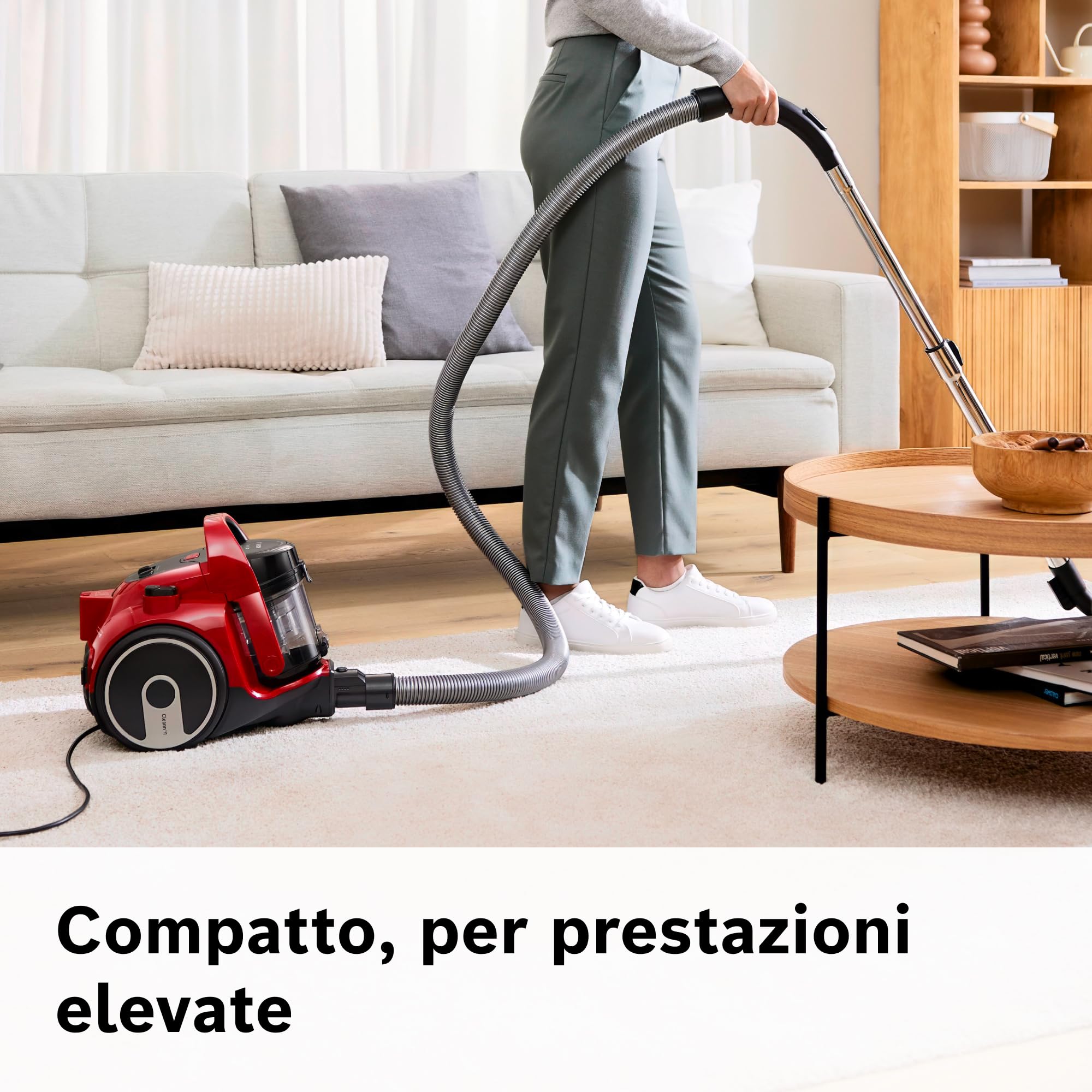 Bosch BGC05AAA2 Aspirapolvere a Traino Senza Sacco con Filtro Igienico PureAir, Design Compatto, Potente, Rosso