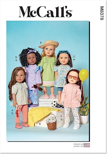 McCall's M8378OS Tops, vestidos, leggings, pantalones cortos y chaqueta Kit de patrón de costura para ropa de muñeca, código M8378, para muñecas de