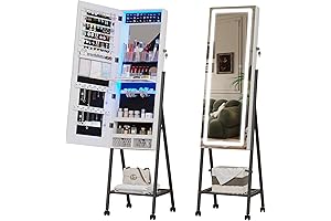 jajov Standing Mirror with Jewelry Storage with Smart Touch LED Lights