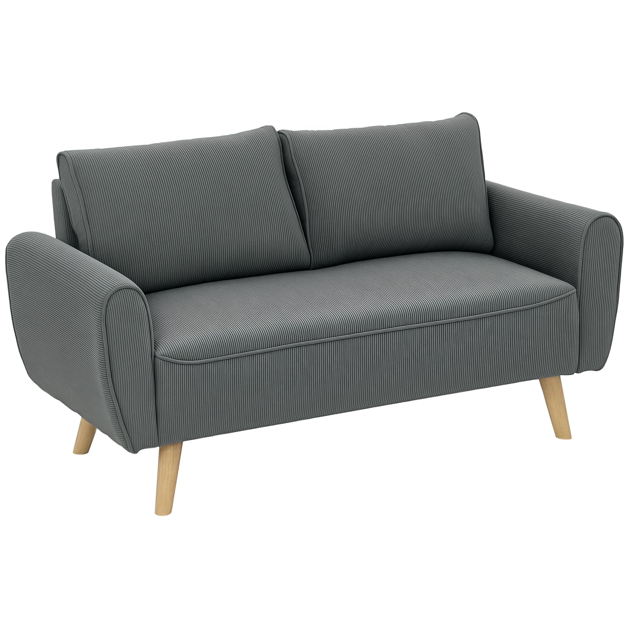 HOMCOM Zweisitzer Sofa, 2 Kissen, Holzrahmen, 145 x 75 x 78 cm, Dunkelgrau | Polstersofa mit 54cm Extra Tiefen Sitzen, Doppelsofa aus Cord, Kleine 2er Couch, Küchensofa, für Wohnzimmer Schlafzimmer