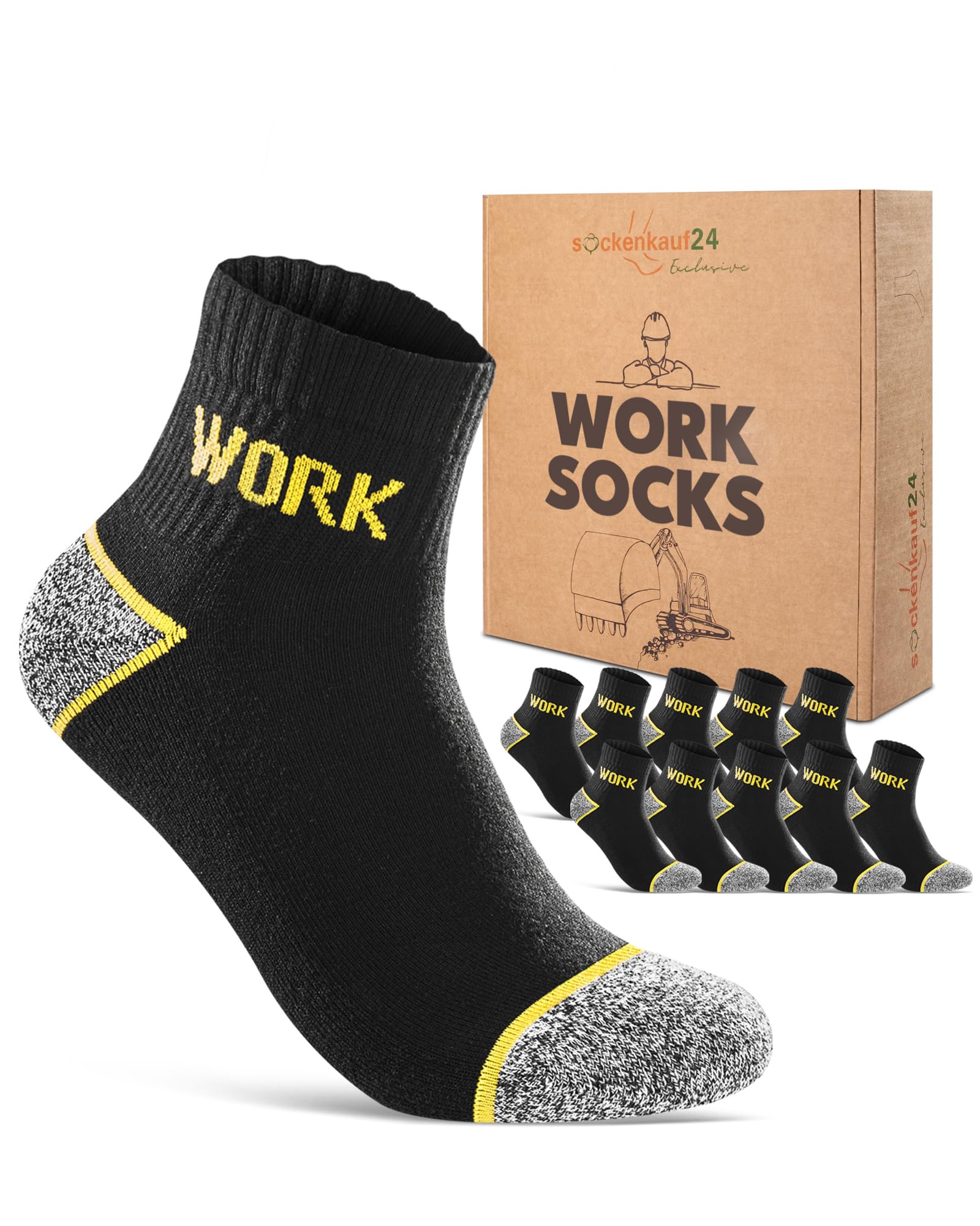 Short work socks, men's quarter socks, work socks, 5 pairs in premium quality with reinforced heel and toe, padded sole, with comfort waistband without seam made of cotton