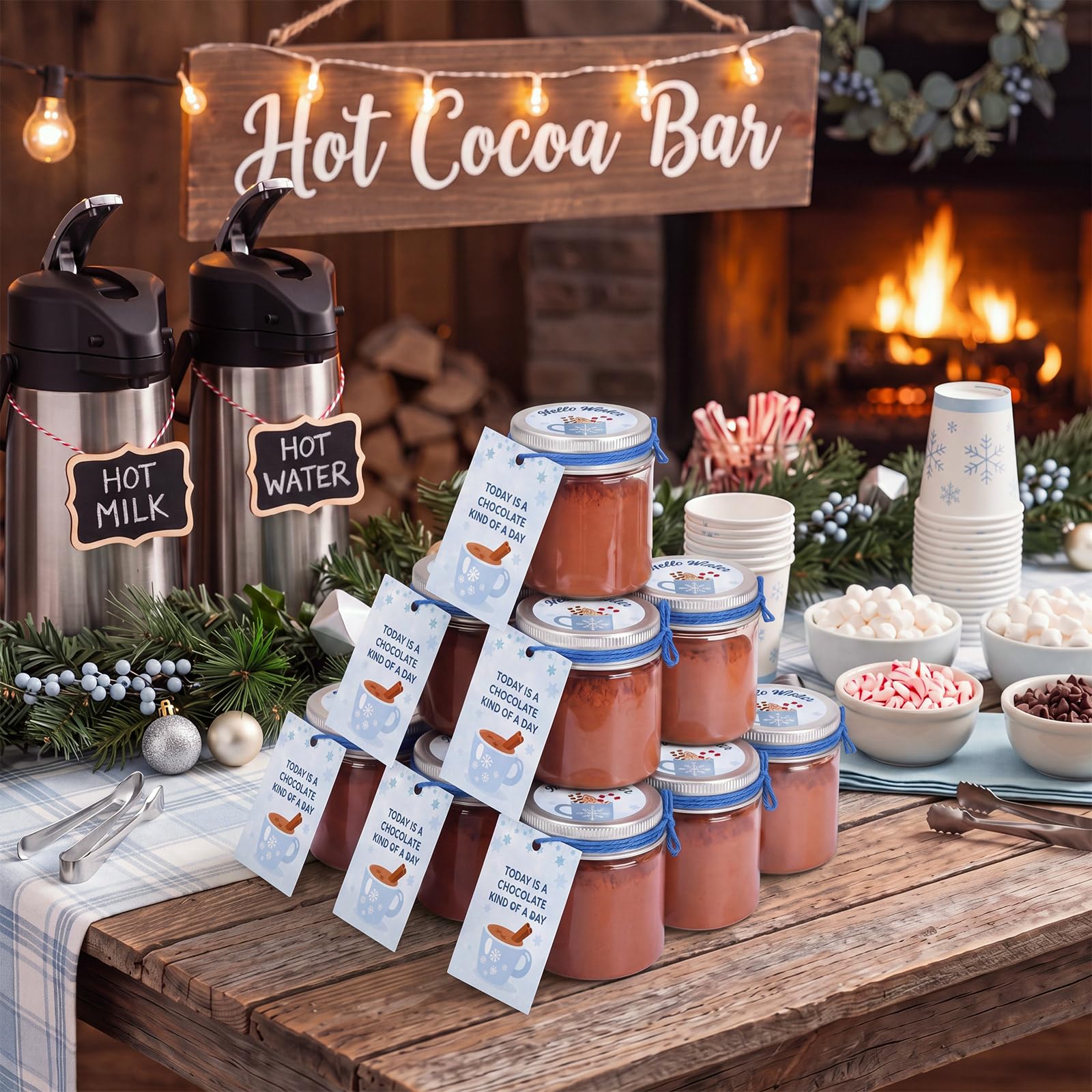 CHENGU Set da 24 barattoli trasparenti per cioccolatini natalizi con pupazzo di neve, 56,7 g, con etichette per coperchio e corda, mini barretta di cacao trasparente, per forniture di cacao caldo per