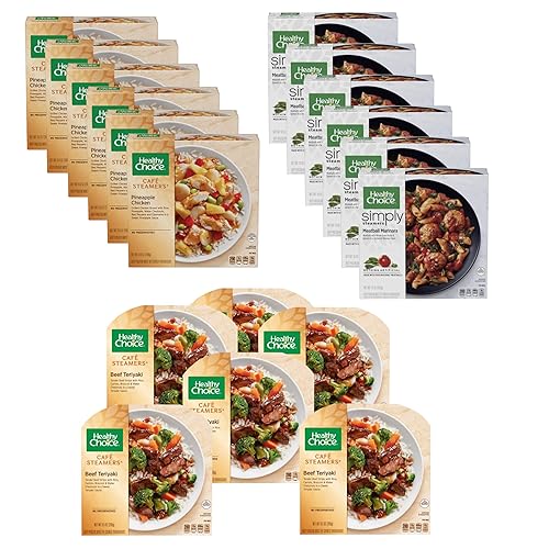 Healthy Choice Meals Paquete variado Healthy Choice Meatball Marinara Teriyaki de ternera y pollo con piña 6 cajas de cada una, total 18 Ready