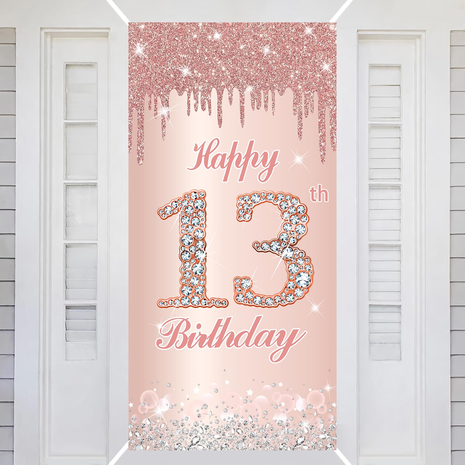 13th Happy Birthday Decorations Door Banner Pink Rose Birthday Banner for Party Backdrop for Women Door Cover Party Decoration Supplies Poster — image 1