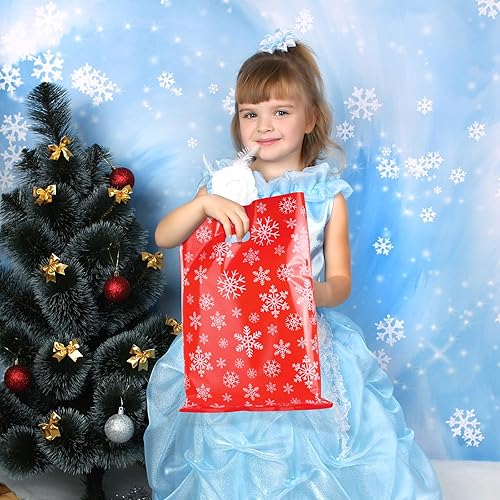 Miniatura 6 de MIMIND 150 bolsas de plástico para mercancías de invierno de copos de nieve de 12 x 15 pulgadas, bolsas de regalo reutilizables con asas, bolsas de