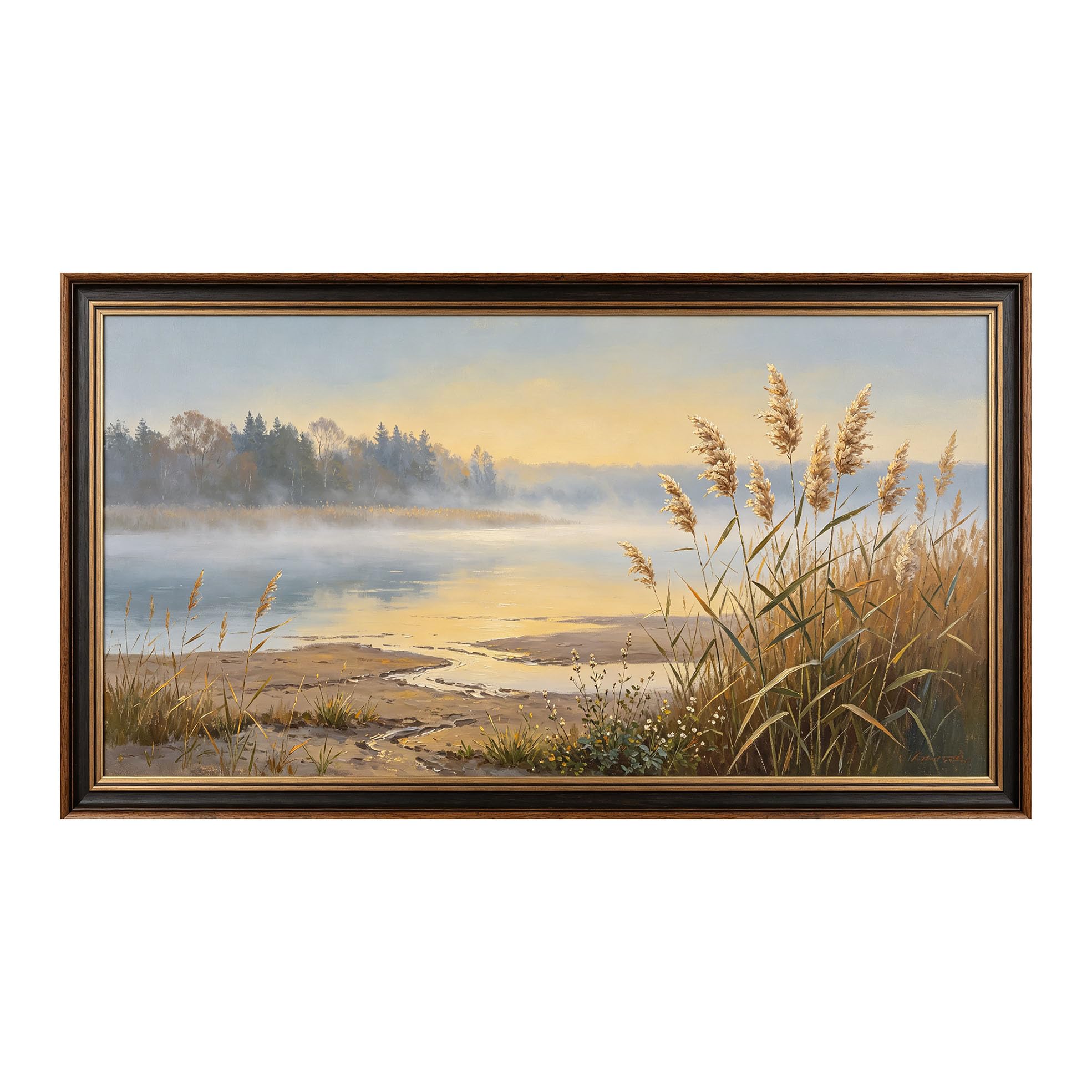 Yzpallescene 3D Framed Wall Art 50cm×100cm Misty Lake Seascape Impressionist Oil Painting Large Size SelfAdhesive Removable Wall Decor Prints Artwork for Living Room Bedroom Office