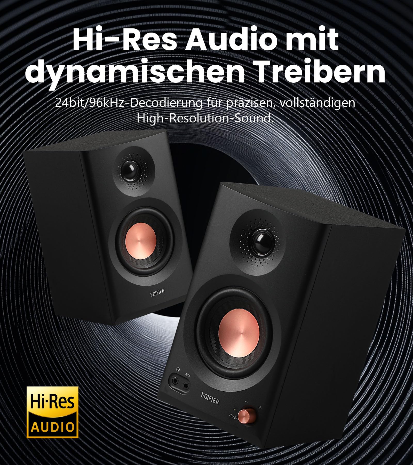 Edifier MR3 Kompakter Studio-Lautsprecher 2.0, Hi-Res Audio, Bluetooth V5.4, physische Steuerungen, RCA, AUX, Mobile App, 2 x 18 W, Schwarz
