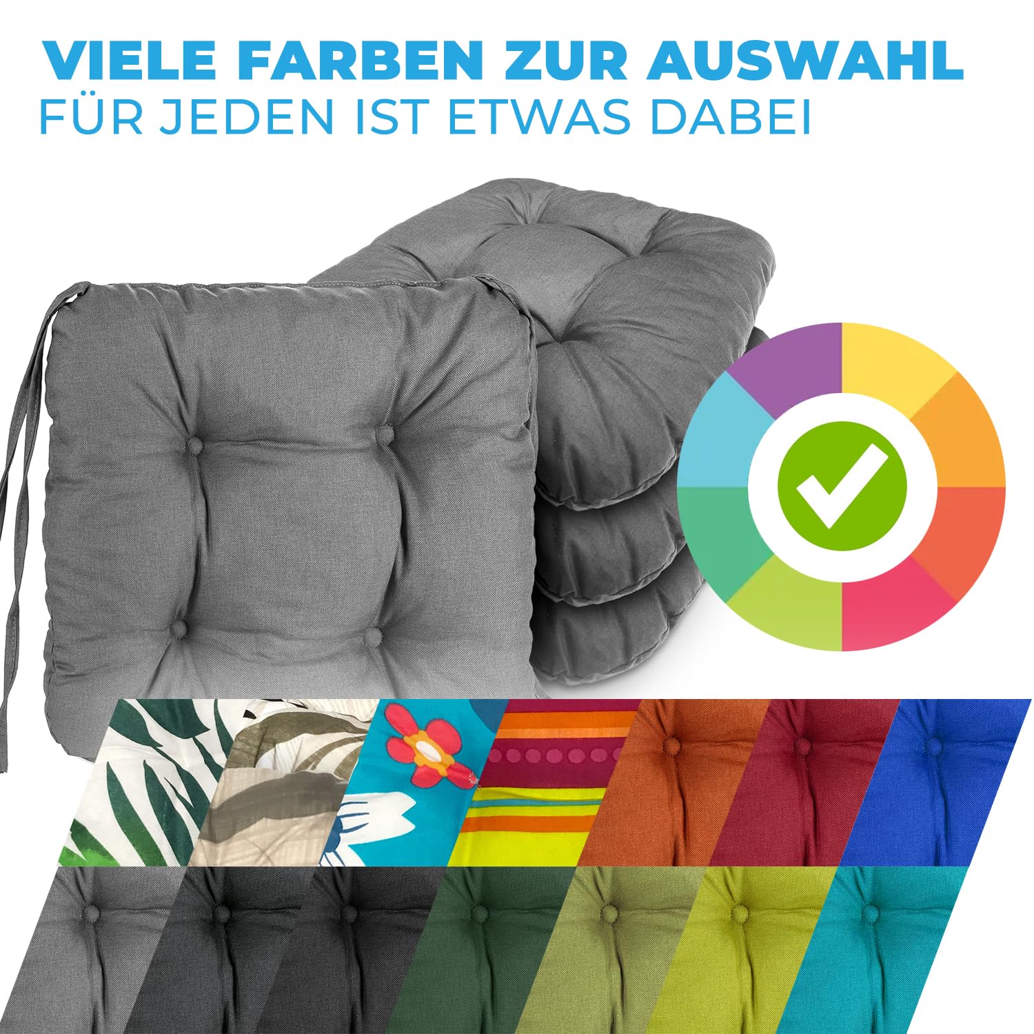 8X Sitzkissen Outdoor 40x40, 8cm dick, Wasser- & UV-beständig | Bändern, Bequeme Stuhlkissen, Stuhlauflage Sitzpolster, Sitzauflage Gartenstuhl, Extra dicke Sitzkissen Stuhl braun