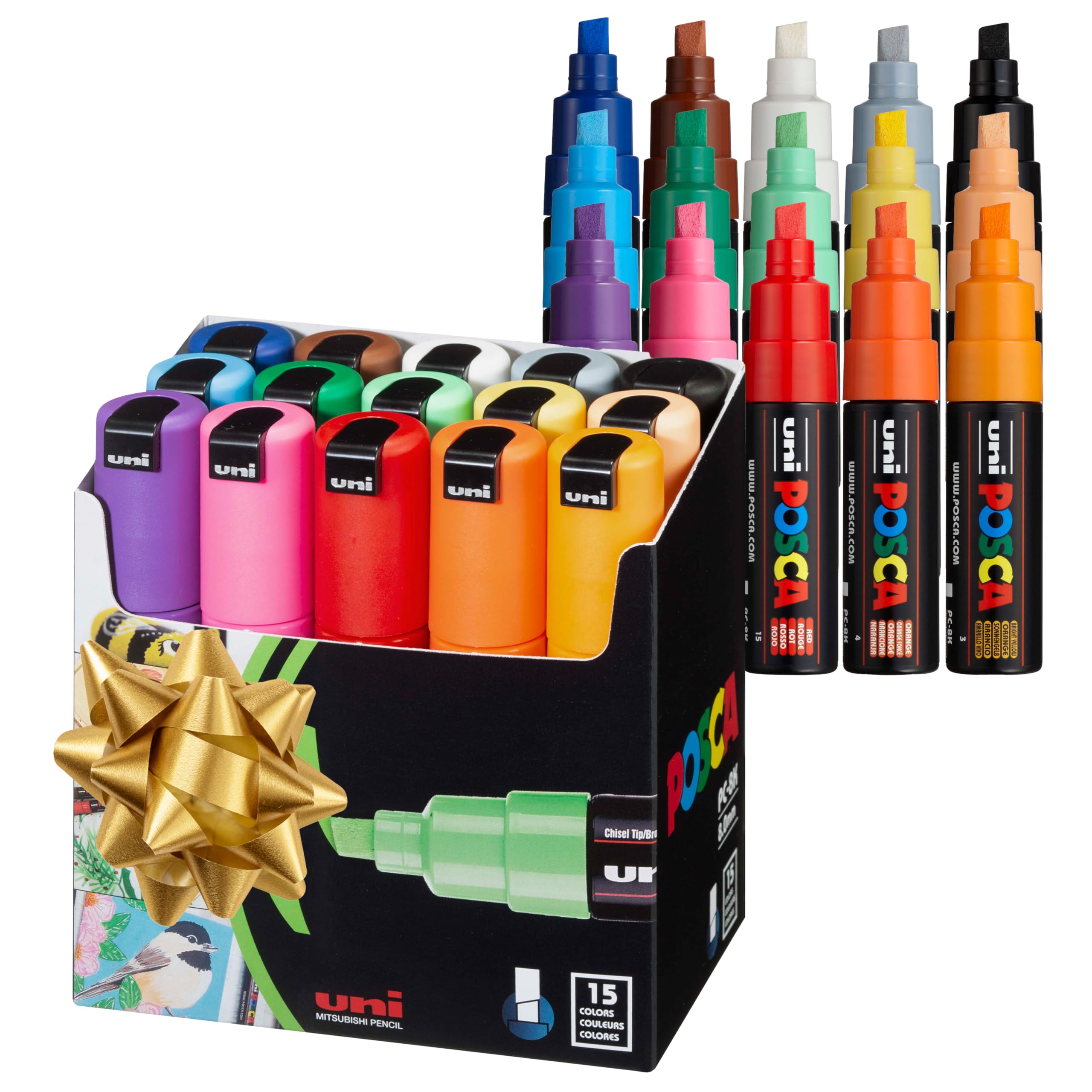 Amazon.co.jp: 三菱鉛筆 水性ペン ポスカ 太字 角芯 15色 PC8K15C