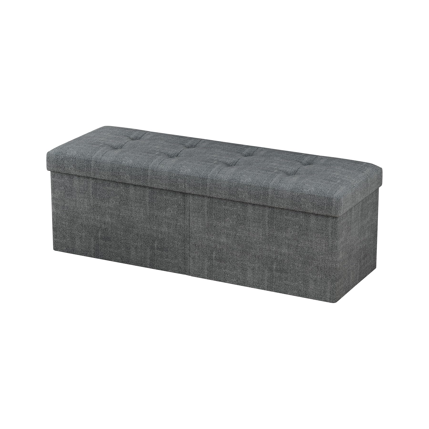 Photo 1 of JIUYOTREE 31.5 Inches Ottoman with Storage Bench, Foldable Footstool, Ottoman Foot Rest, End of Bed Bench, Multi-Functional Seat, Storage Chest for Living Room, Bedroom, Entryway (Gray)