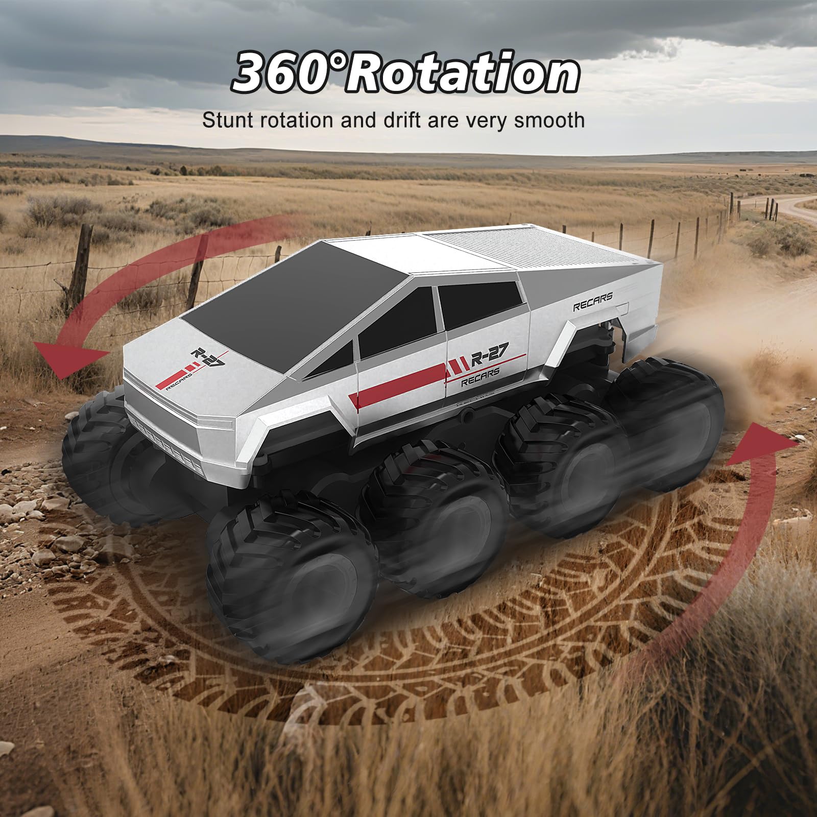 PAISHENKEJI Auto RC Camion telecomandato Auto: Camion RC anfibio 8WD Autos telecomandate fuoristrada 2,4GHz Autos giocattolo rotanti a 360° per bambini Regalo di compleanno o di Natale