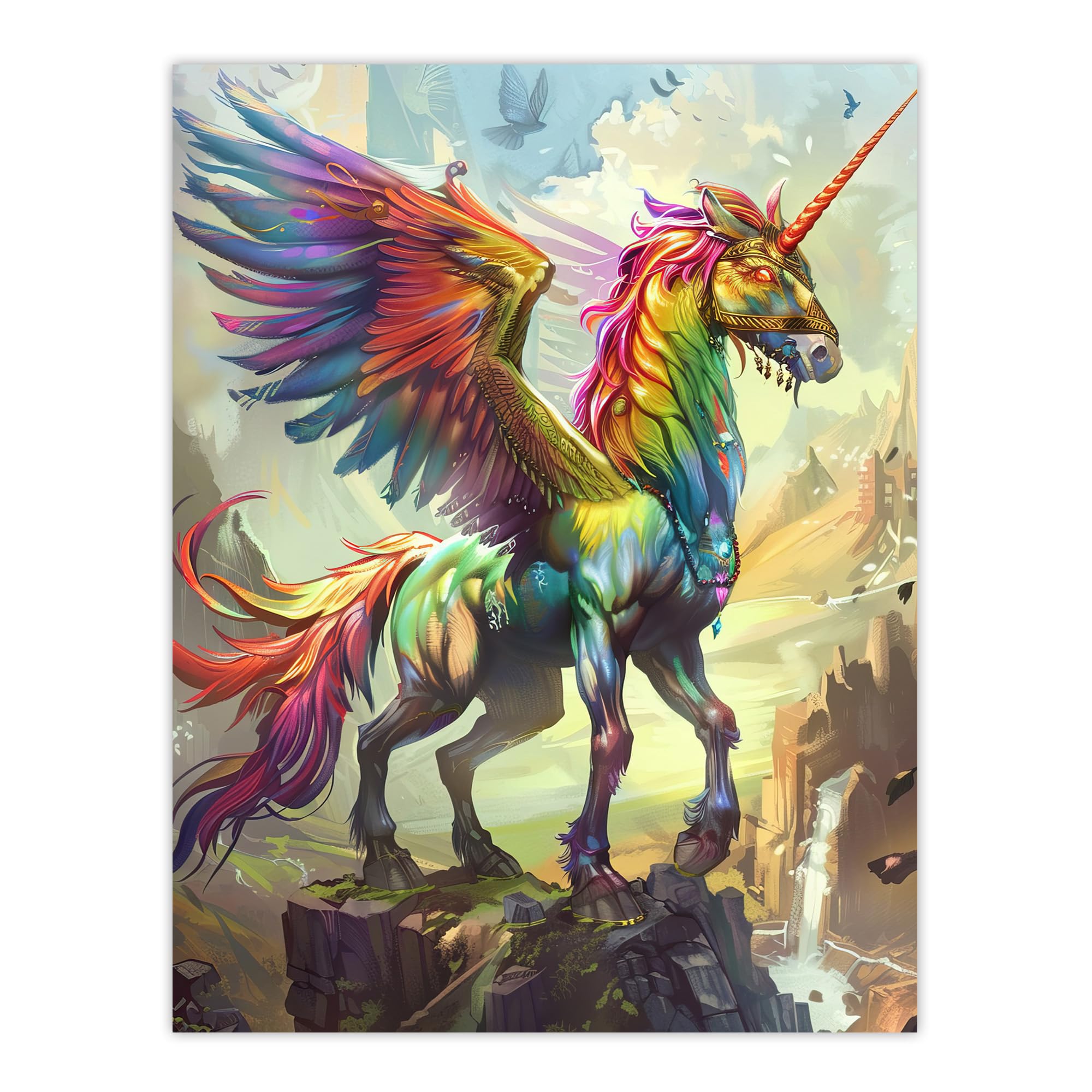 Artery8 Rainbow Warrior Unicorn Fantasy Concept Art Kids Bedroom Nursery Extra Large XL Wall Art Poster Print