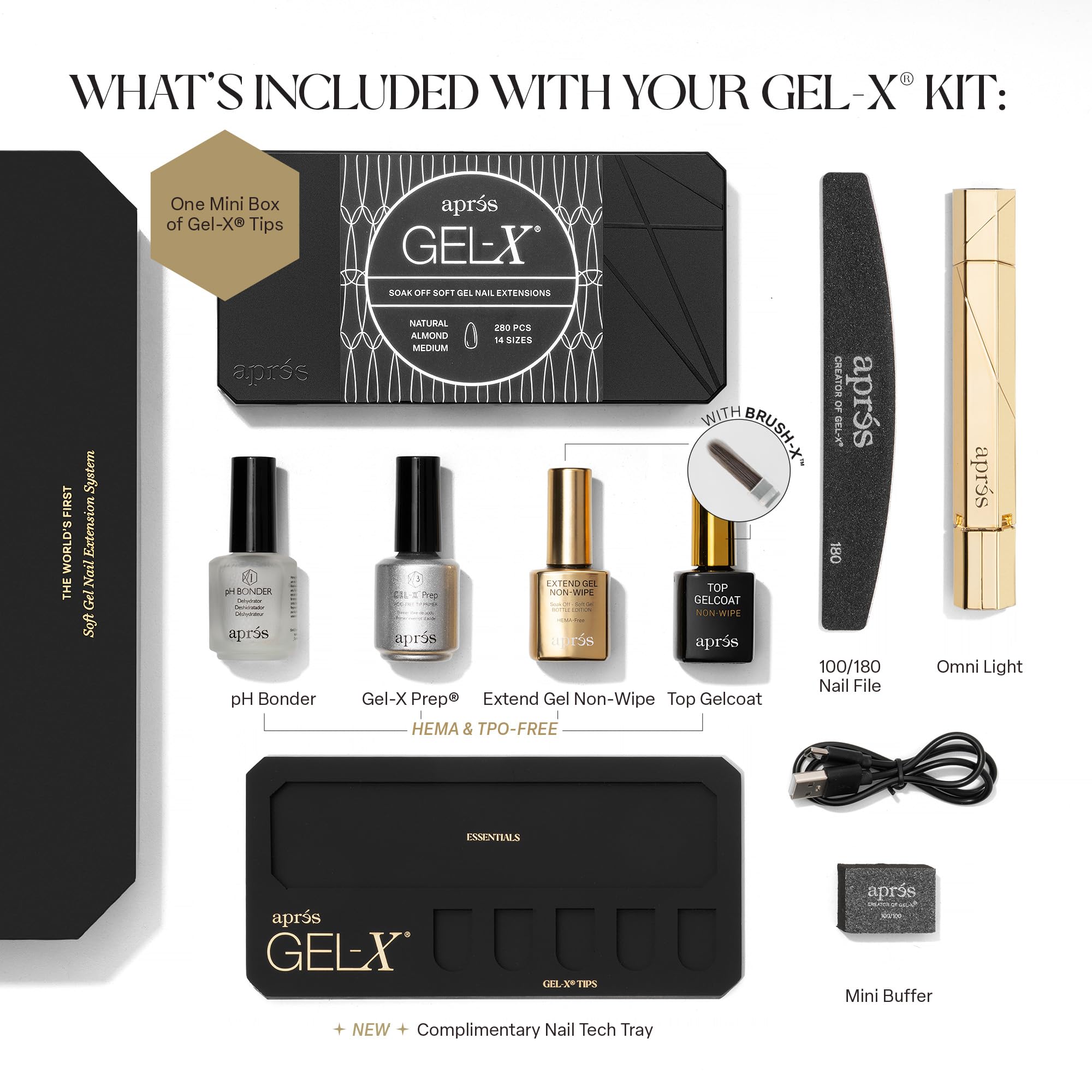 Aprés Gel-X - Kit profesional de extensión de uñas, 14 tamaños 00-9 con medias tallas, puntas de gel suave, sin HEMA/TPO (esculpido Stilleto mediano)
