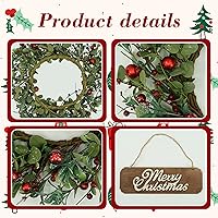 Vista 5 de YNYLCHMX Corona de Navidad de 20 pulgadas para puerta delantera, corona de invierno con letrero de bienvenida, hojas de eucalipto, bayas rojas