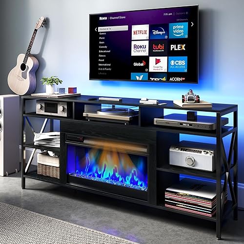 TC-HOMENY Soporte eléctrico para TV con chimenea con regleta de alimentación para televisores de hasta 70 pulgadas calentador de espacio para centro TC-HOMENY Soporte eléctrico para TV con chimenea con regleta de alimentación para televisores de hasta 70 pulgadas calentador de espacio para centro