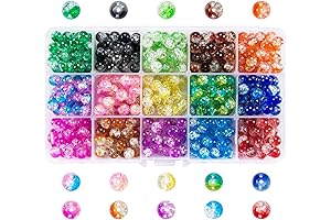 Suhome 450Pcs 15-Color 8mm Crackle Lampwork Glass Beads Assortment