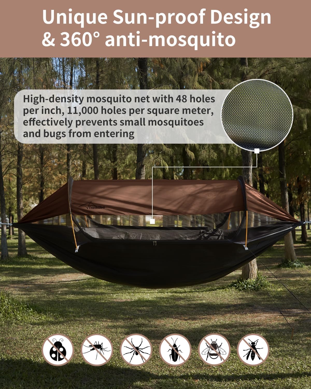Camping Hängematte Zelt mit Moskitonetz und Sonnenschirm, 290x140CM Großer Raum, Multi-Modus Leichte Hängende Hängematten mit Baum Riemen Swing, Boden Zelt für draußen, Wandern Camping