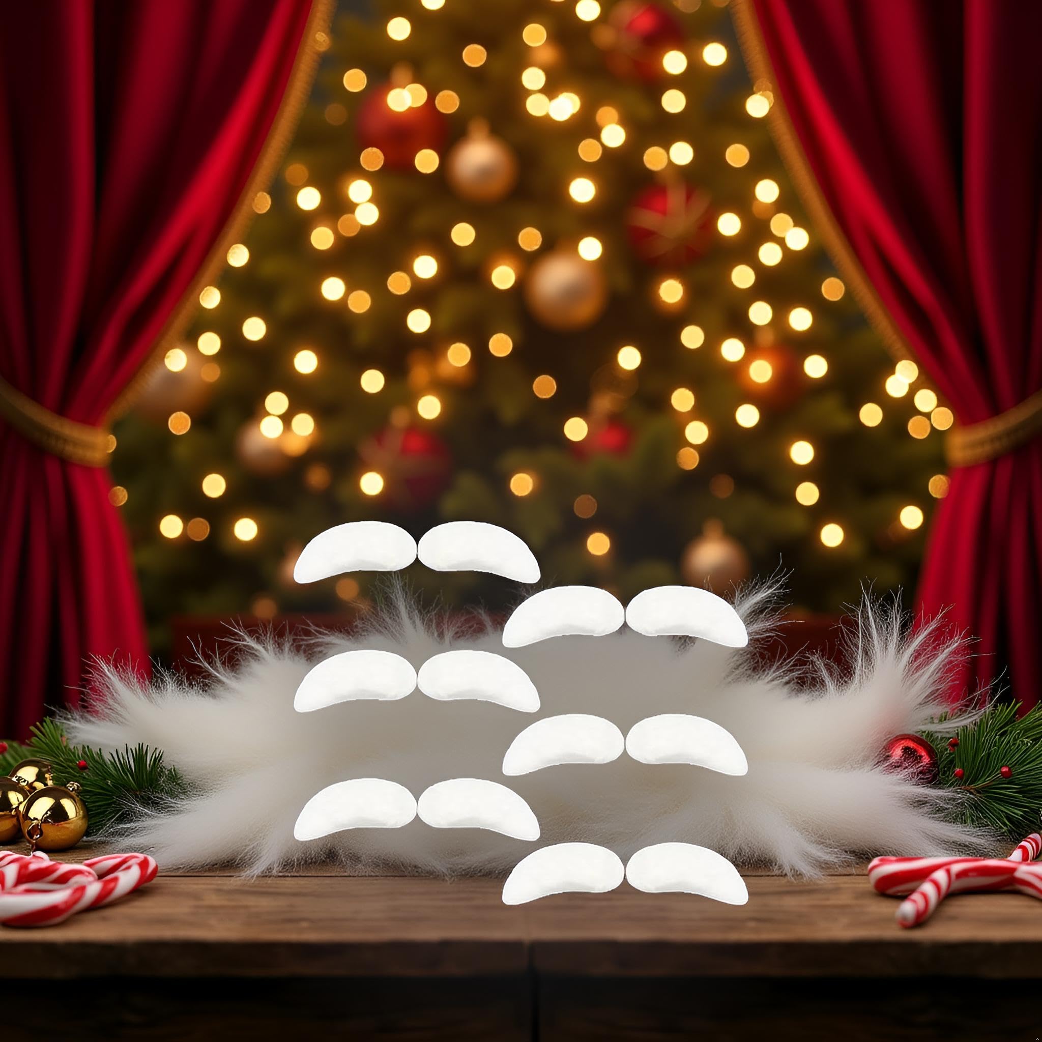 6 Pairs White Santa Fake Eyebrows - Bushy Self-Adhesive Facial Hair for Adults | Santa Claus and Fantasy Party Costume Accessories,Christmas Party, Cosplay, Stage Makeup
