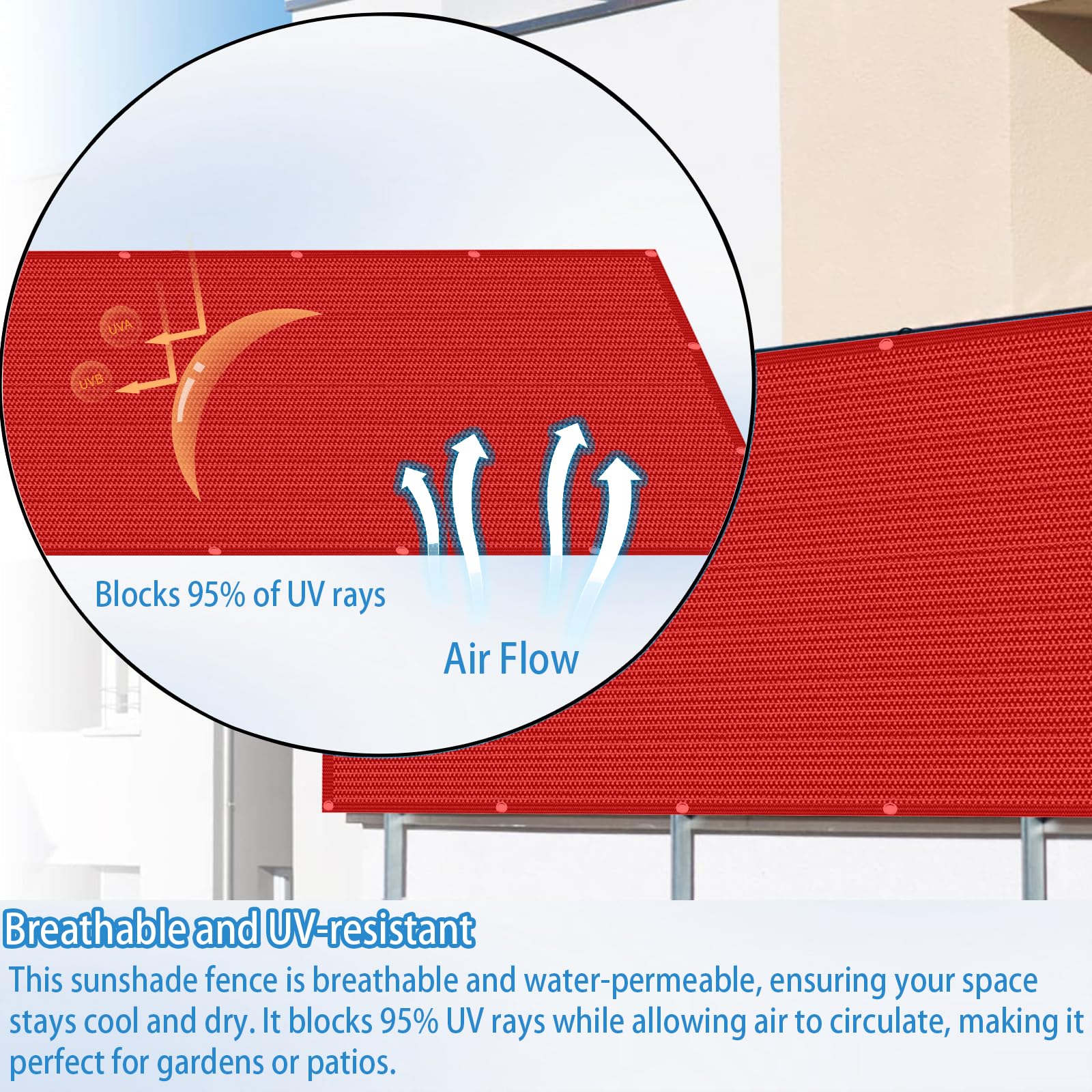 Recinzione Copertura 130 x 360 cm Tessuto HDPE da 220 G/M², Leggera e Durevole, Balcone Protezione Della Privacy Schermo con Fascette e Funi per Balcone Giardino Terrazza, Rosso