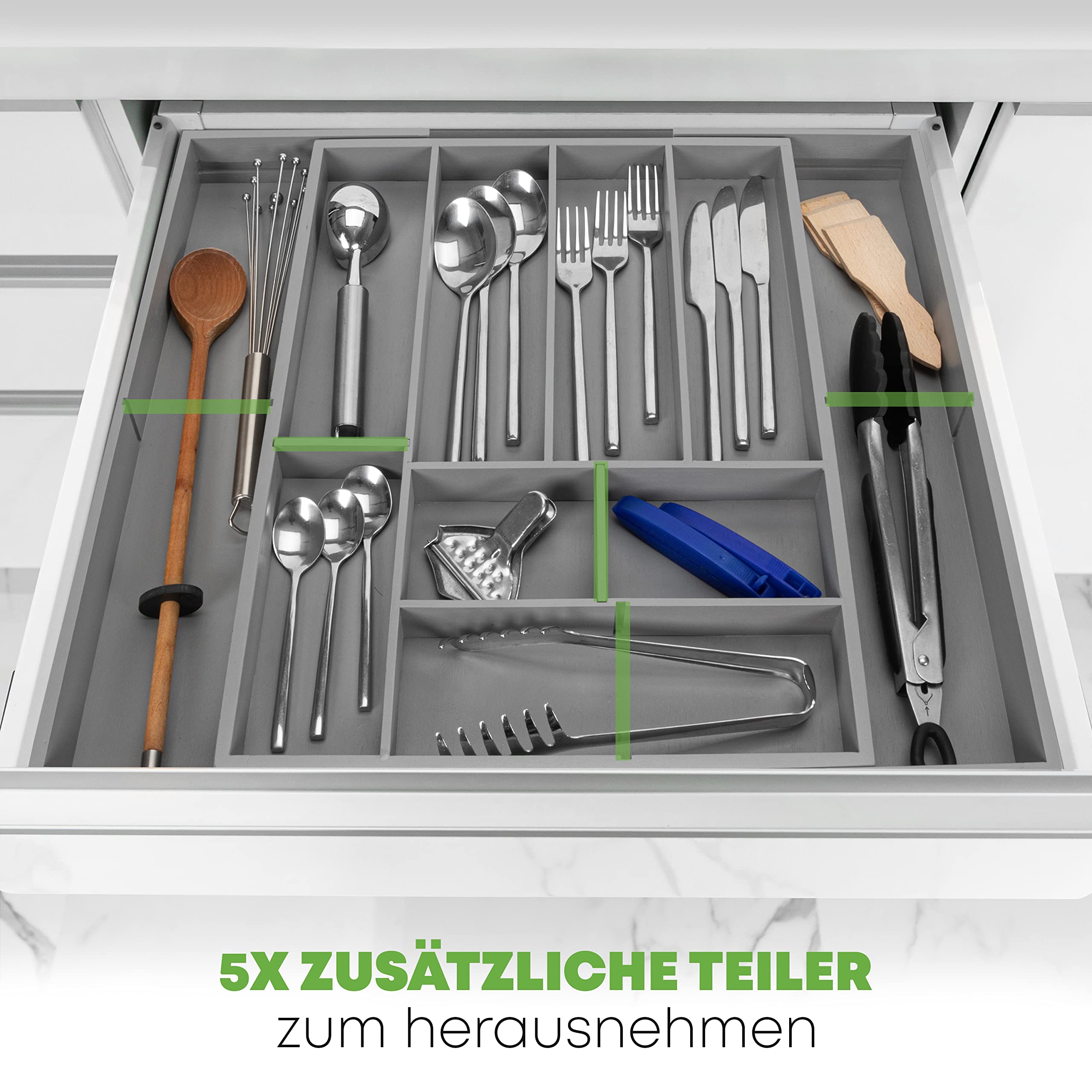 Kamoro HOME & KITCHEN Cutlery Tray for Drawers Bamboo, Gray - Image 3