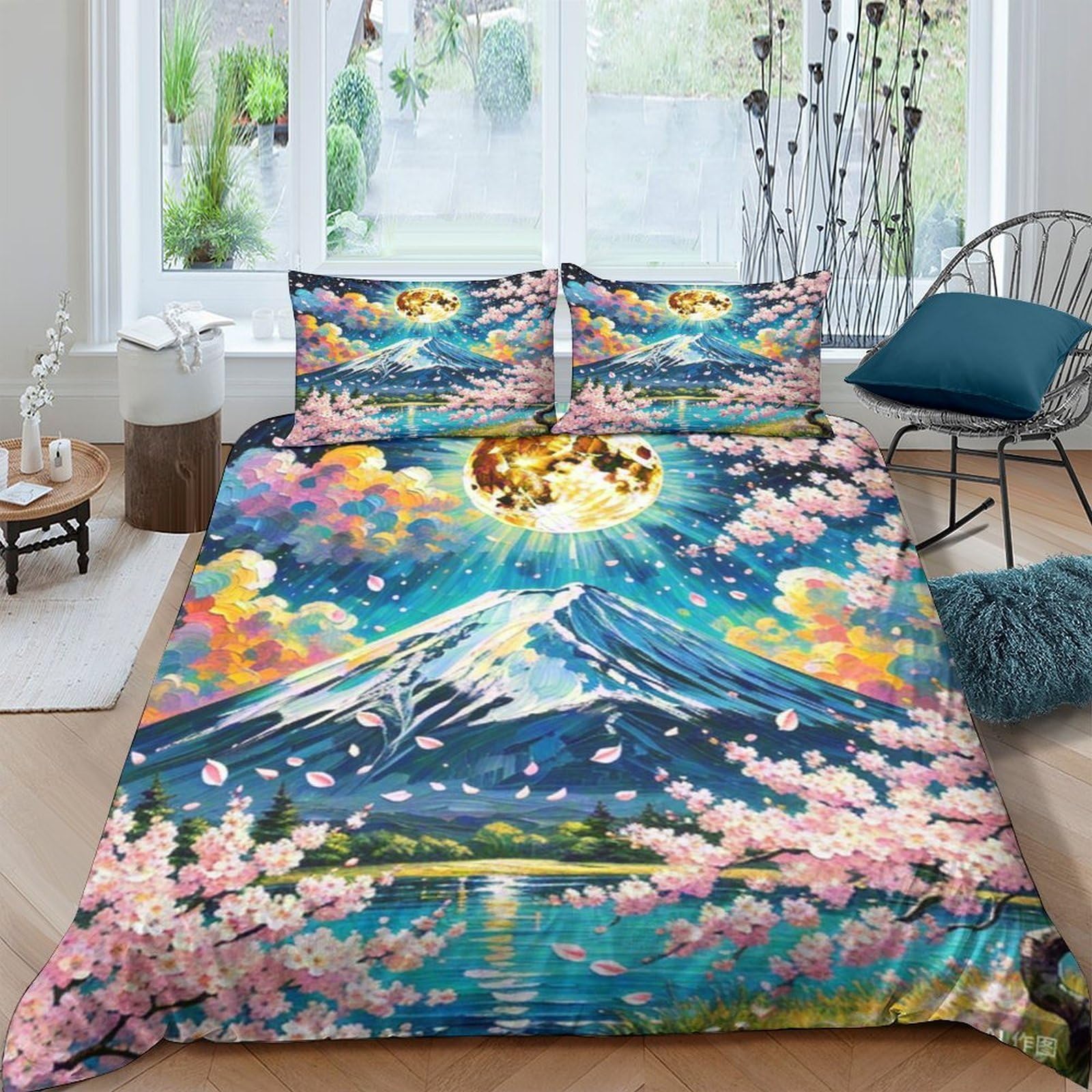 Housse de couette microfibre douce motif fleur de pêche 3D pour lit King