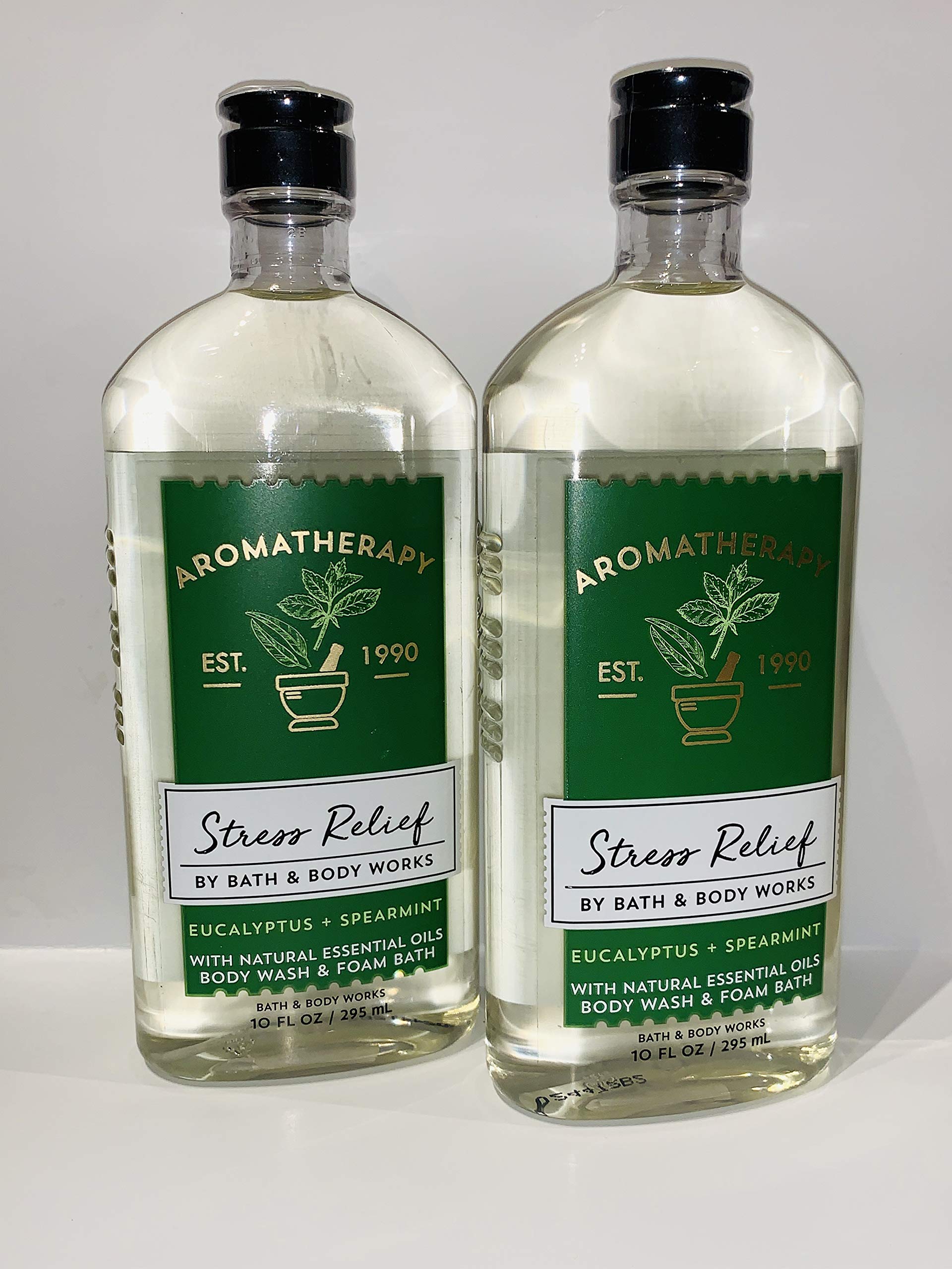 Bath and Body Works 2 Pack Aromatherapy Stress Relief Eucalyptus & Spearmint Shower Gel. 10 Oz.